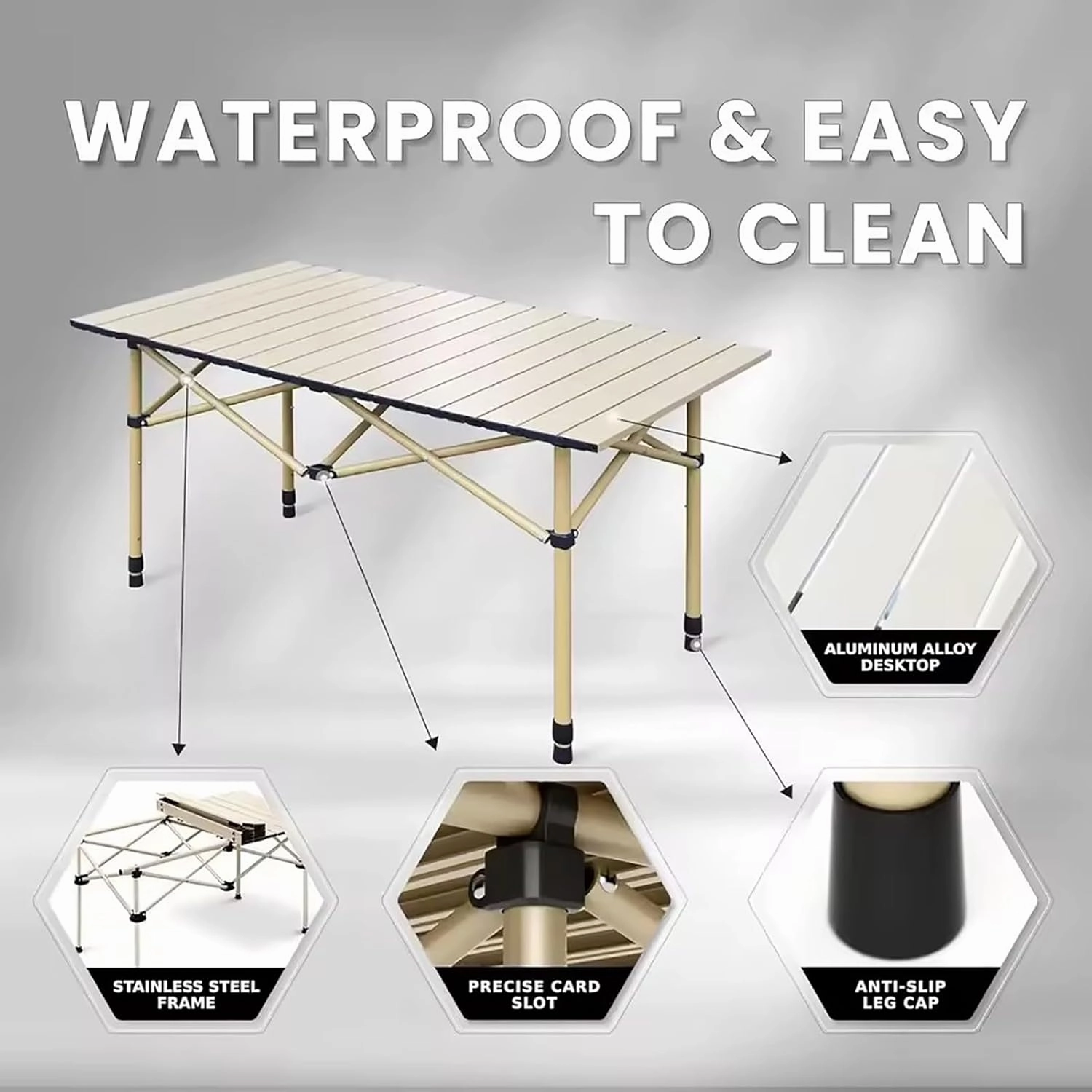 Foldable Camping Table Set with 6 Chair, Outdoor Indoor Use for BBQ, Picnic, Garden Parties, Foldable Portable Design,Yellow