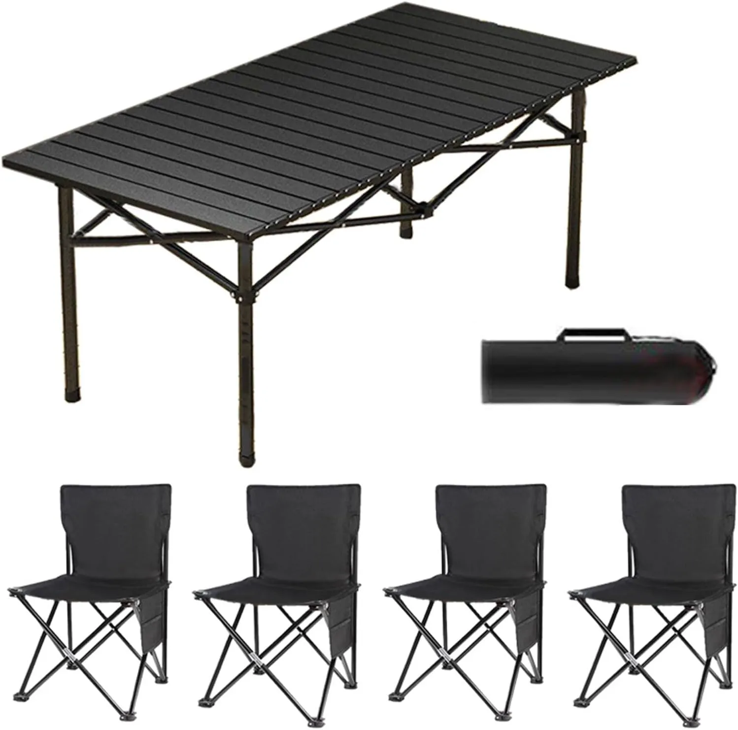 Folding Beach Picnic Tables Collapsible Backpack Lawn Chair Camping Folding Chair and Table Set with Roll up Carbon Steel Table Top for More People Party, 50cm-5PCS, Black