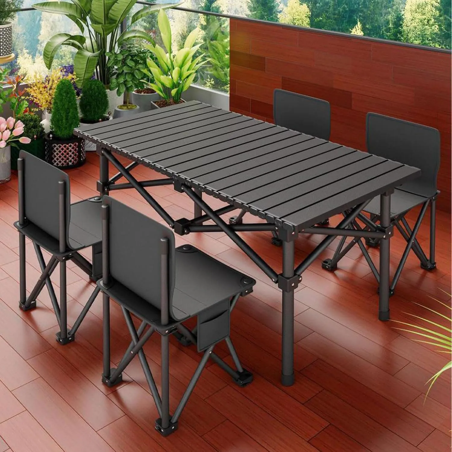 Folding Beach Picnic Tables Collapsible Backpack Lawn Chair Camping Folding Chair and Table Set with Roll up Carbon Steel Table Top for More People Party, 50cm-5PCS, Black