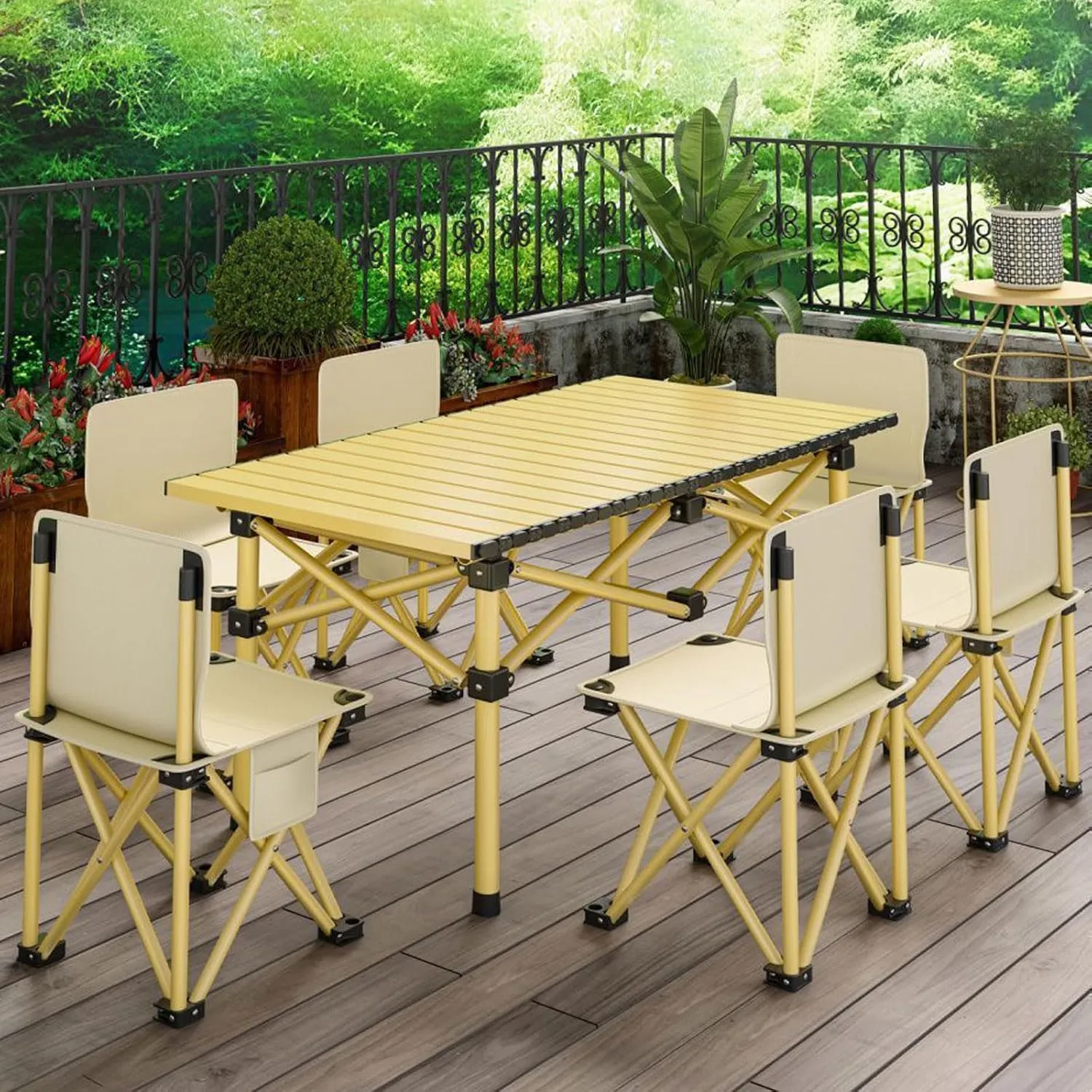 Folding Beach Picnic Tables Collapsible Backpack Lawn Chair Camping Folding Chair and Table Set with Roll up Carbon Steel Table Top for More People Party, 50cm-5PCS, Black