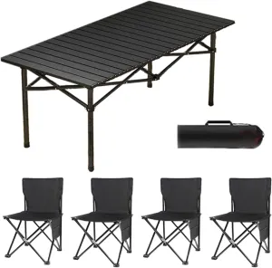 Folding Beach Picnic Tables Collapsible Backpack Lawn Chair Camping Folding Chair and Table Set with Roll up Carbon Steel Table Top for More People Party, 50cm-5PCS, Black