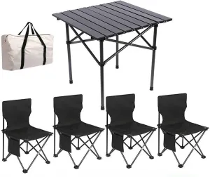 Folding Beach Picnic Tables Collapsible Backpack Lawn Chair Camping Folding Chair Set with Roll up Carbon Steel Table for More People Party, BBQ