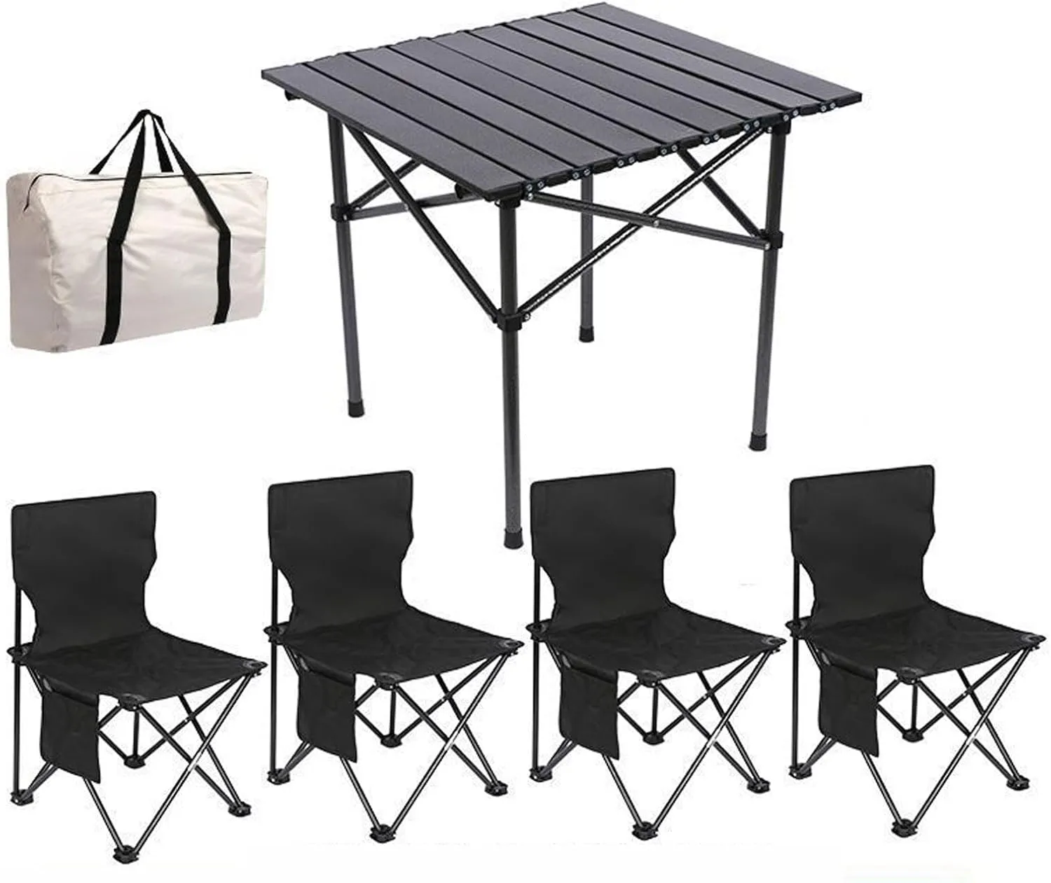 Folding Beach Picnic Tables Collapsible Backpack Lawn Chair Camping Folding Chair Set with Roll up Carbon Steel Table for More People Party, BBQ