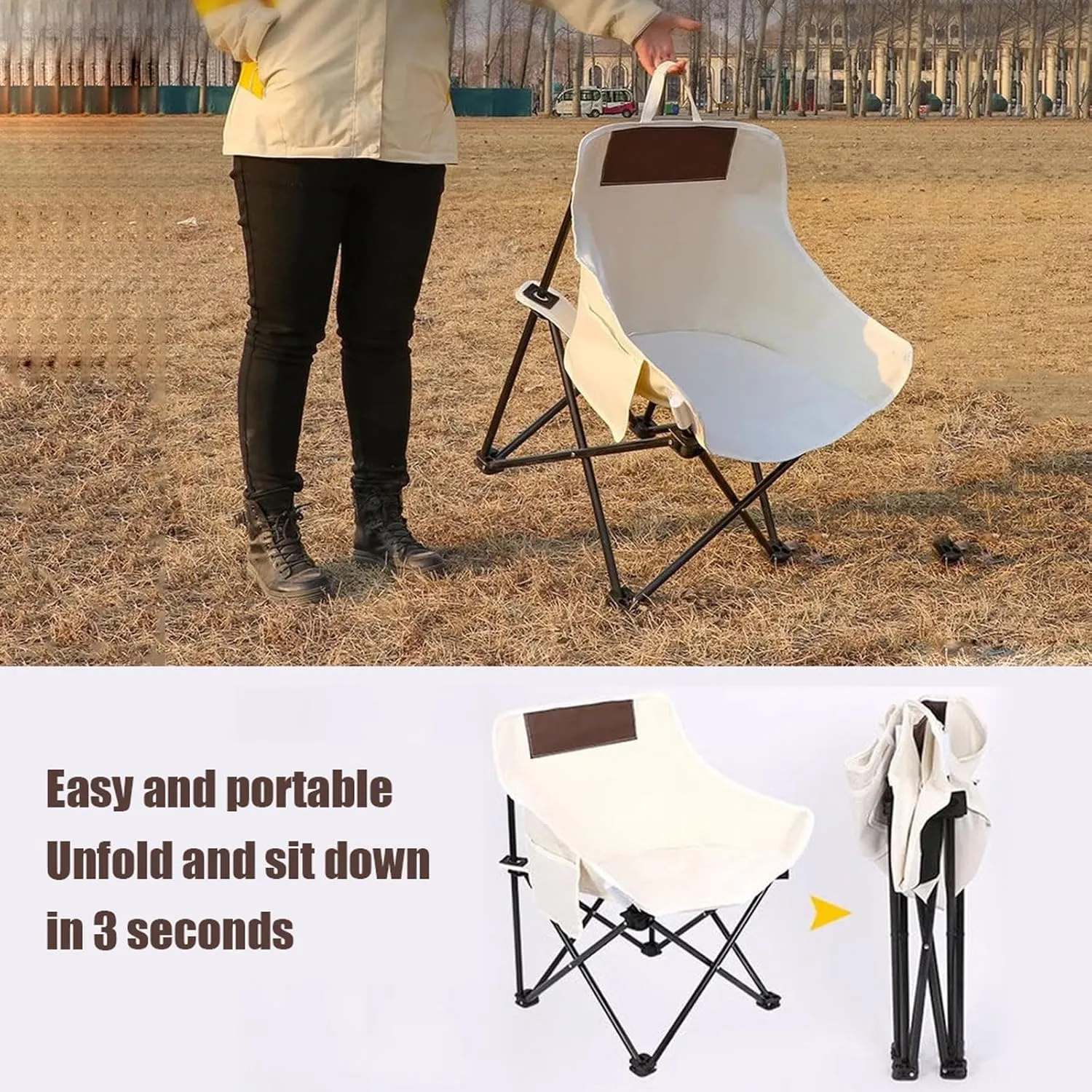 Folding Camping Table and Chair Set, Portable Camp Chairs Lightweight Roll up Carbon Steel Camp Table Foldable Lawn Chair Picnic Table with Carrying Bag, Black-120cm-7pcs, White-60cm-5pcs