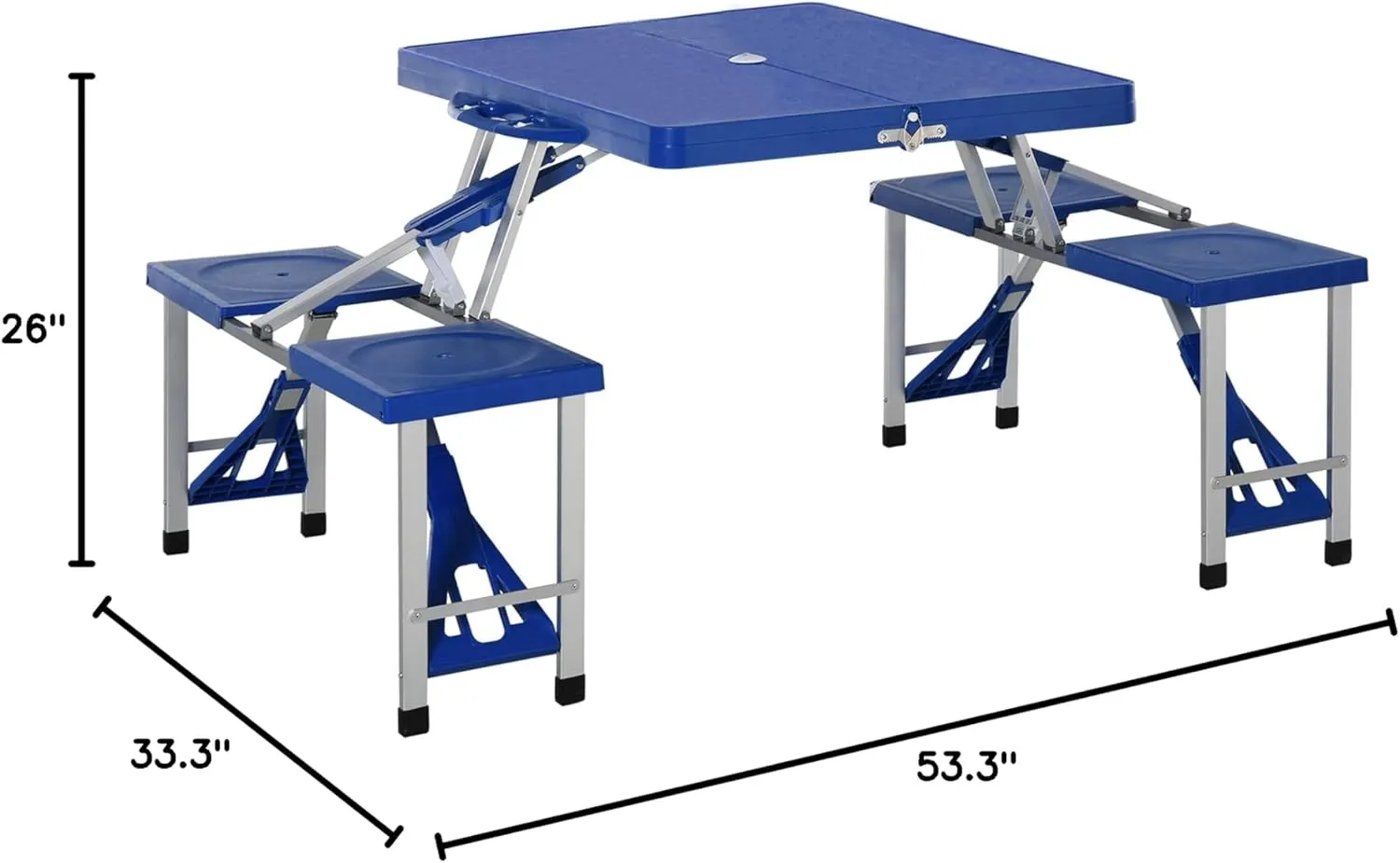 Folding Picnic Table Set with 4 Seats & Umbrella Hole, Portable Camping Chairs, Lightweight Aluminum Frame, Easy Setup & Takedown for Camping & Outdoor Activities, Navy