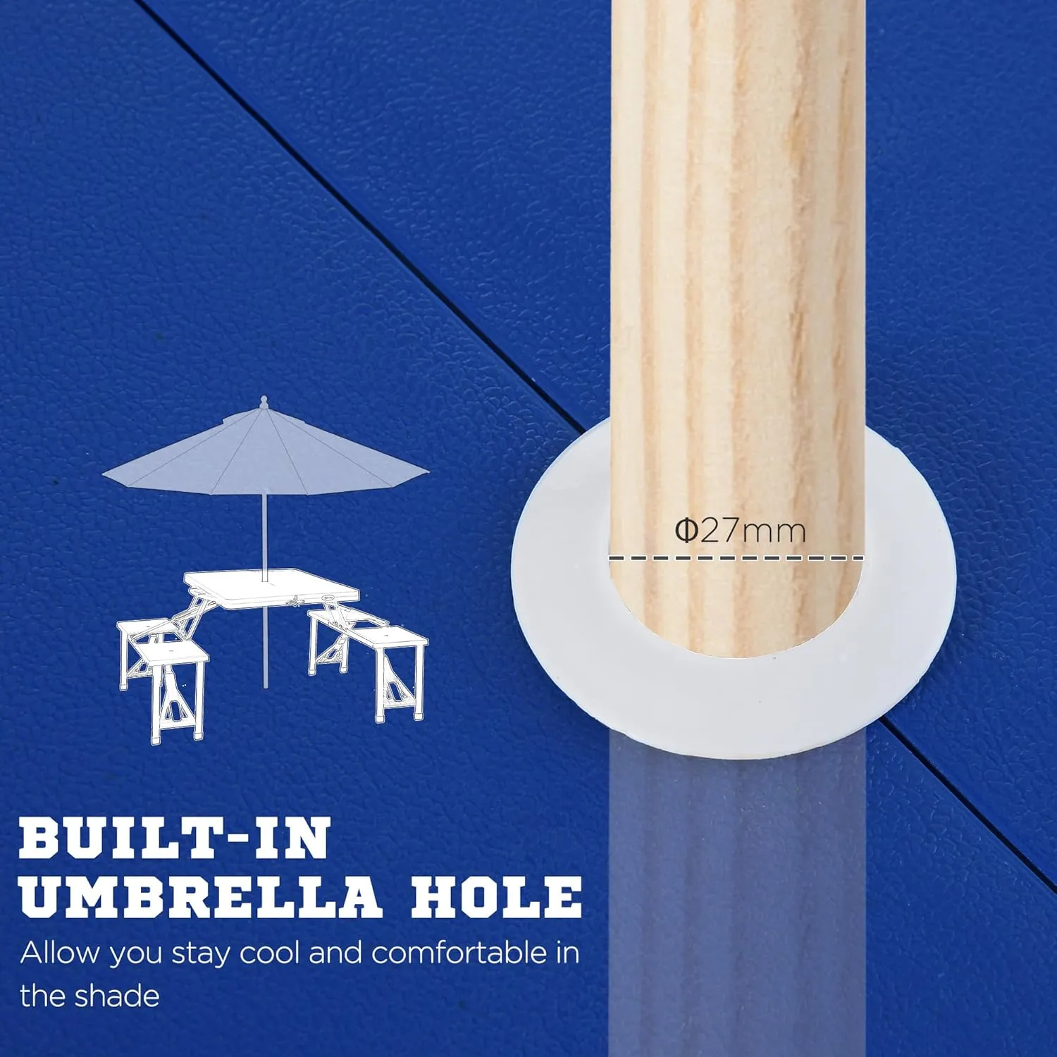 Folding Picnic Table Set with 4 Seats & Umbrella Hole, Portable Camping Chairs, Lightweight Aluminum Frame, Easy Setup & Takedown for Camping & Outdoor Activities, Navy