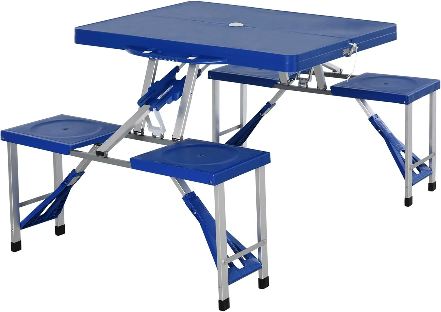 Folding Picnic Table Set with 4 Seats & Umbrella Hole, Portable Camping Chairs, Lightweight Aluminum Frame, Easy Setup & Takedown for Camping & Outdoor Activities, Navy