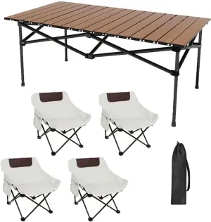Folding Table with Chairs, Foldable Carbon Steel Camping Table and Chairs Set Portable Lightweight Garden Table for BBQ Camping Outdoors