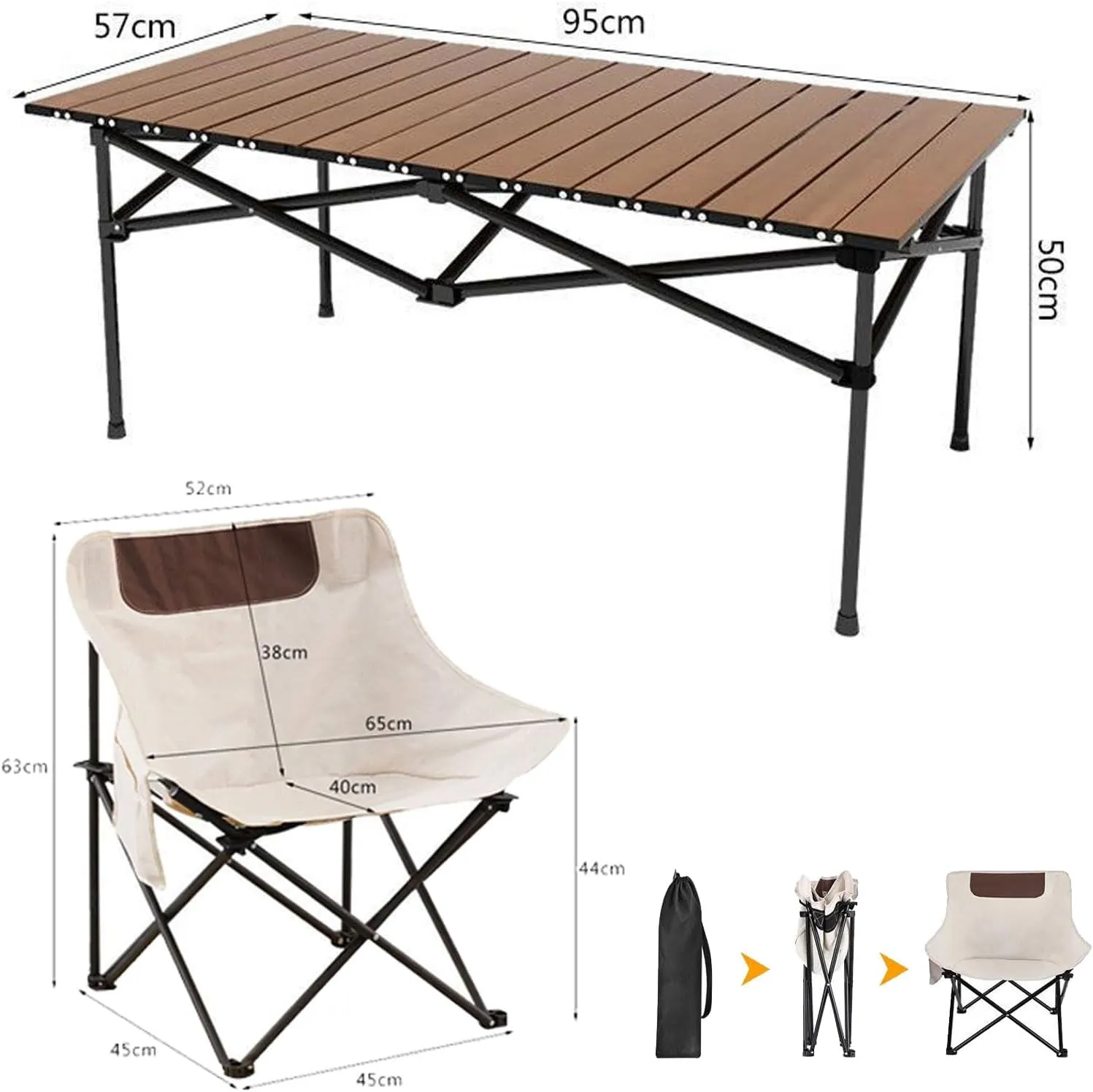 Folding Table with Chairs, Foldable Carbon Steel Camping Table and Chairs Set Portable Lightweight Garden Table for BBQ Camping Outdoors