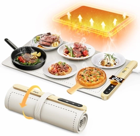 Food Warming Mat,Full Surface Heating Electric Warming Tray with 6 Temperature Settings & Fast Heating, Silicone Roll Up Food Heating Mat Food Warmers for Parties Gatherings Everyday Use