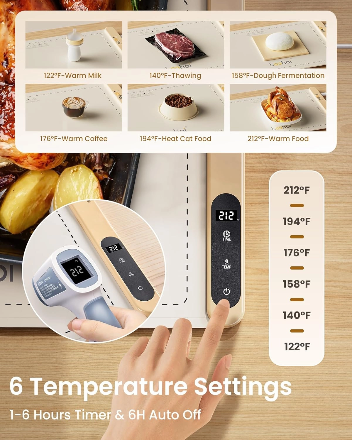Food Warming Mat,Full Surface Heating Electric Warming Tray with 6 Temperature Settings & Fast Heating, Silicone Roll Up Food Heating Mat Food Warmers for Parties Gatherings Everyday Use
