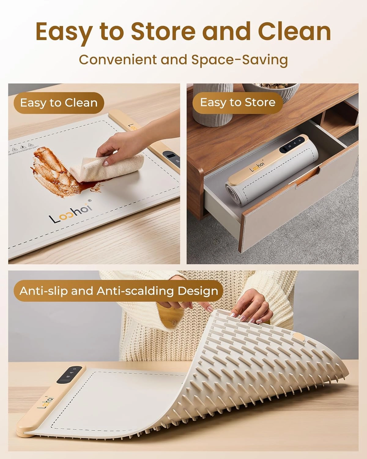 Food Warming Mat,Full Surface Heating Electric Warming Tray with 6 Temperature Settings & Fast Heating, Silicone Roll Up Food Heating Mat Food Warmers for Parties Gatherings Everyday Use