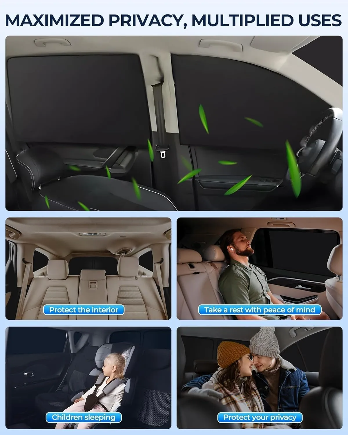 for Ford Fusion 2013-2021 Car Window Shades, 8pcs Privacy Sun Shade Set for Front Windshield Side and Rear Windows, Full Window Covers Keeps Vehicle Cool for Camping Napping