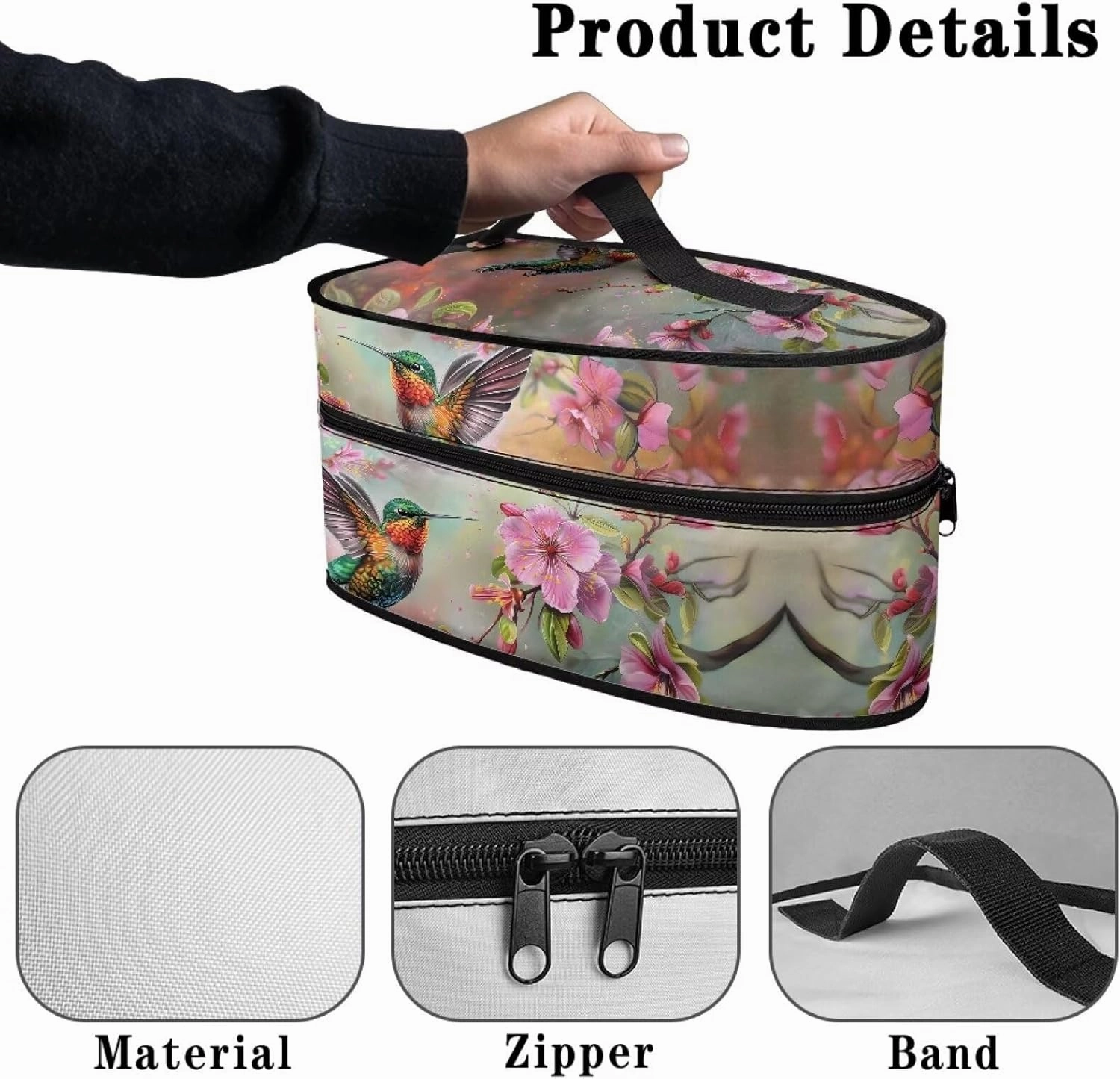 FOR U DESIGNS Travel Steam Iron Bag Storage Carrying Case Organizer Hummingbird Floral Print Mini Portable Iron Case with Handle Small Iron Accessories