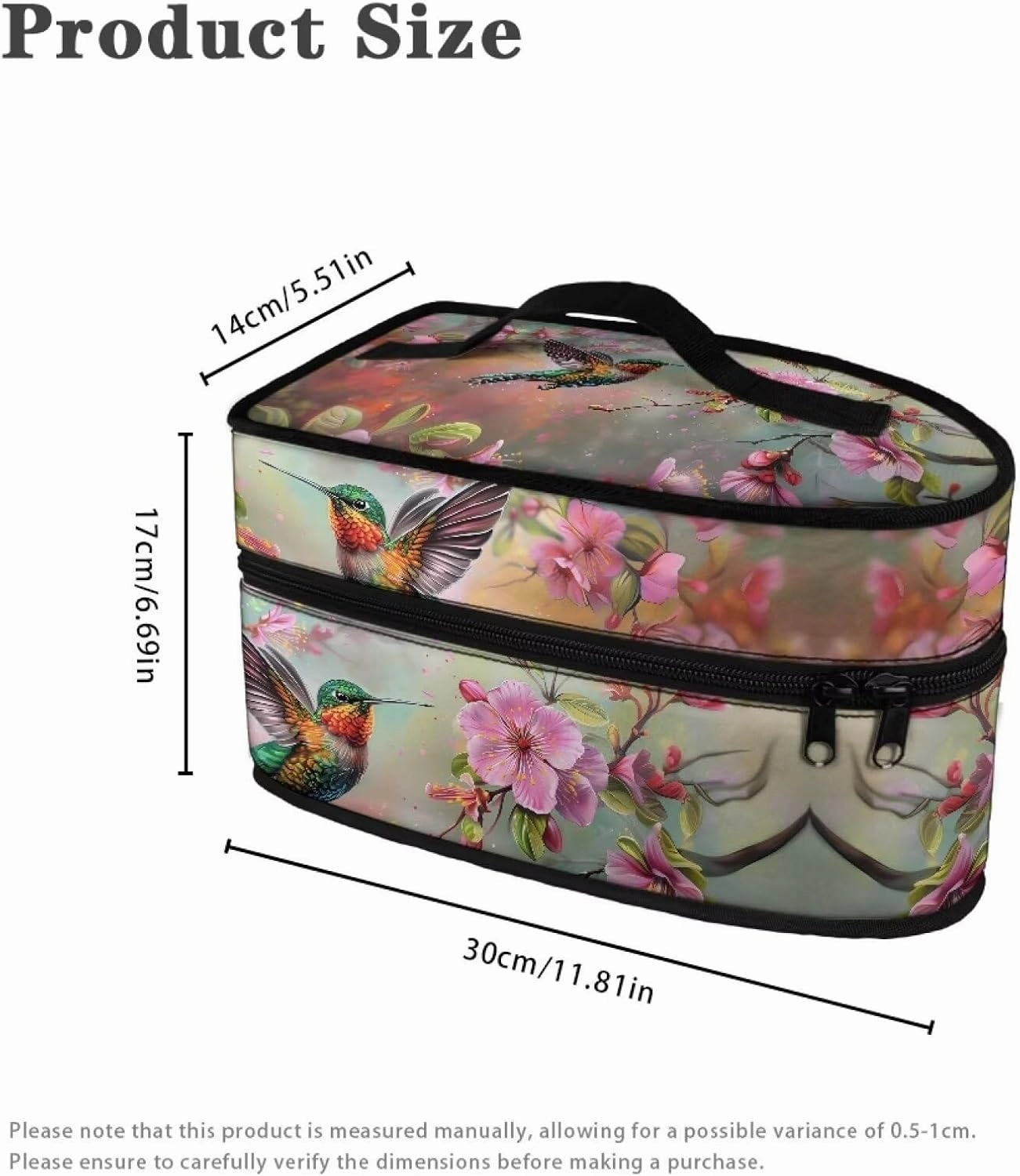 FOR U DESIGNS Travel Steam Iron Bag Storage Carrying Case Organizer Hummingbird Floral Print Mini Portable Iron Case with Handle Small Iron Accessories