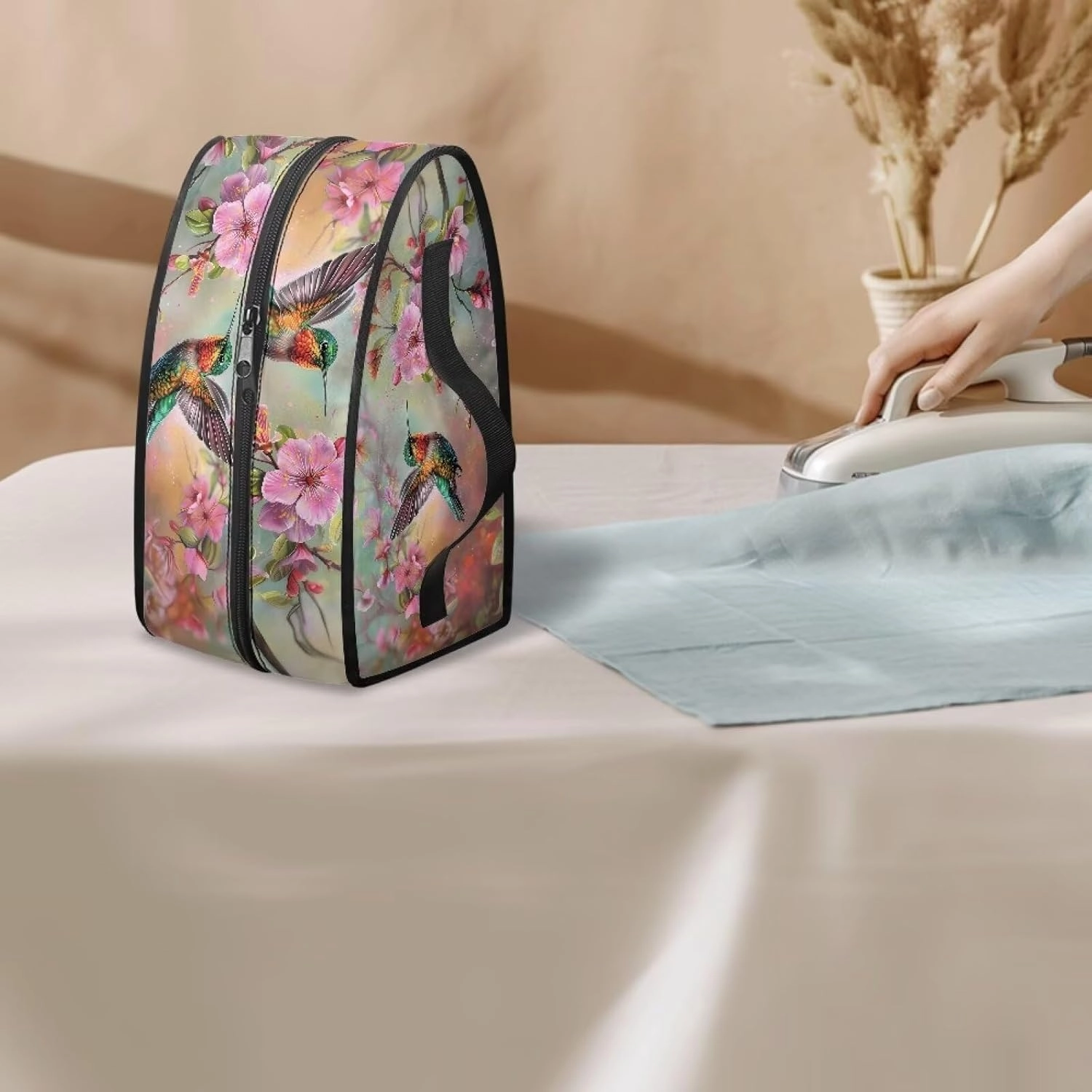 FOR U DESIGNS Travel Steam Iron Bag Storage Carrying Case Organizer Hummingbird Floral Print Mini Portable Iron Case with Handle Small Iron Accessories