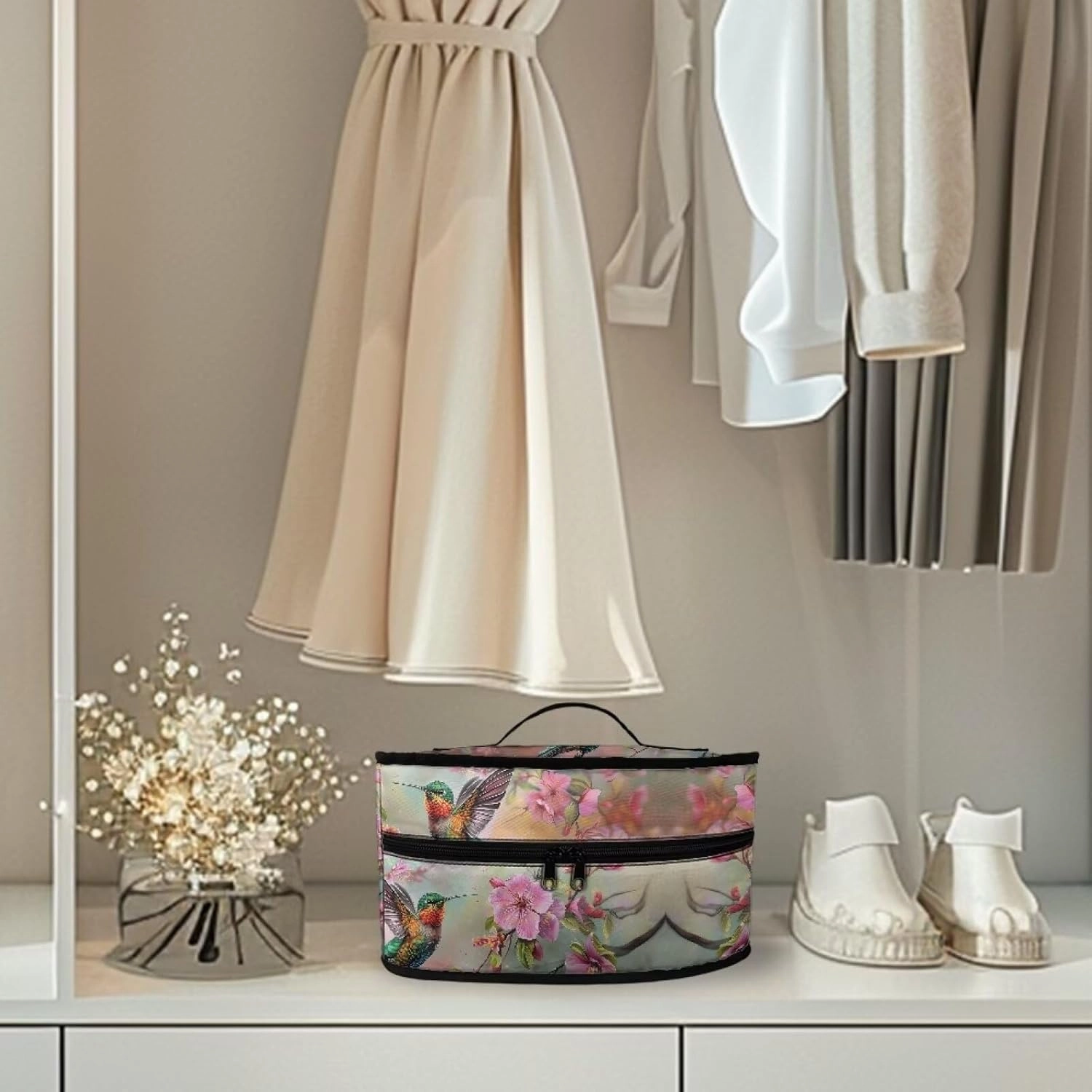 FOR U DESIGNS Travel Steam Iron Bag Storage Carrying Case Organizer Hummingbird Floral Print Mini Portable Iron Case with Handle Small Iron Accessories