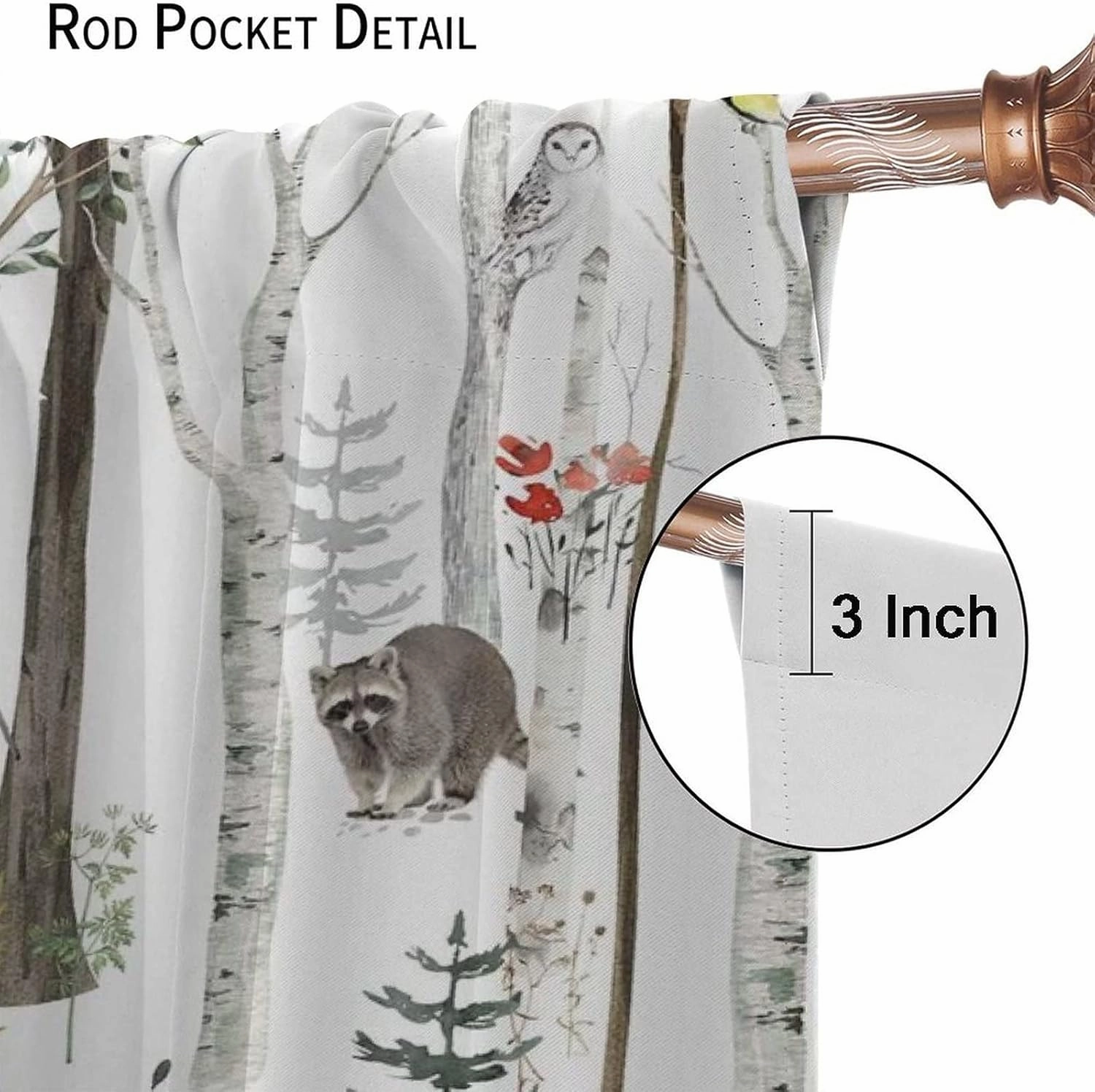 Forest Curtains Cabin Bear Deer Fox Rabbit Wild Animals Farmhouse Lodge Country Hunting Jungle Wildlife Birch Tree Pine Bird Flower Camping Living Room Window Drapes Fabric 2 Panels 42W x 54L Inch