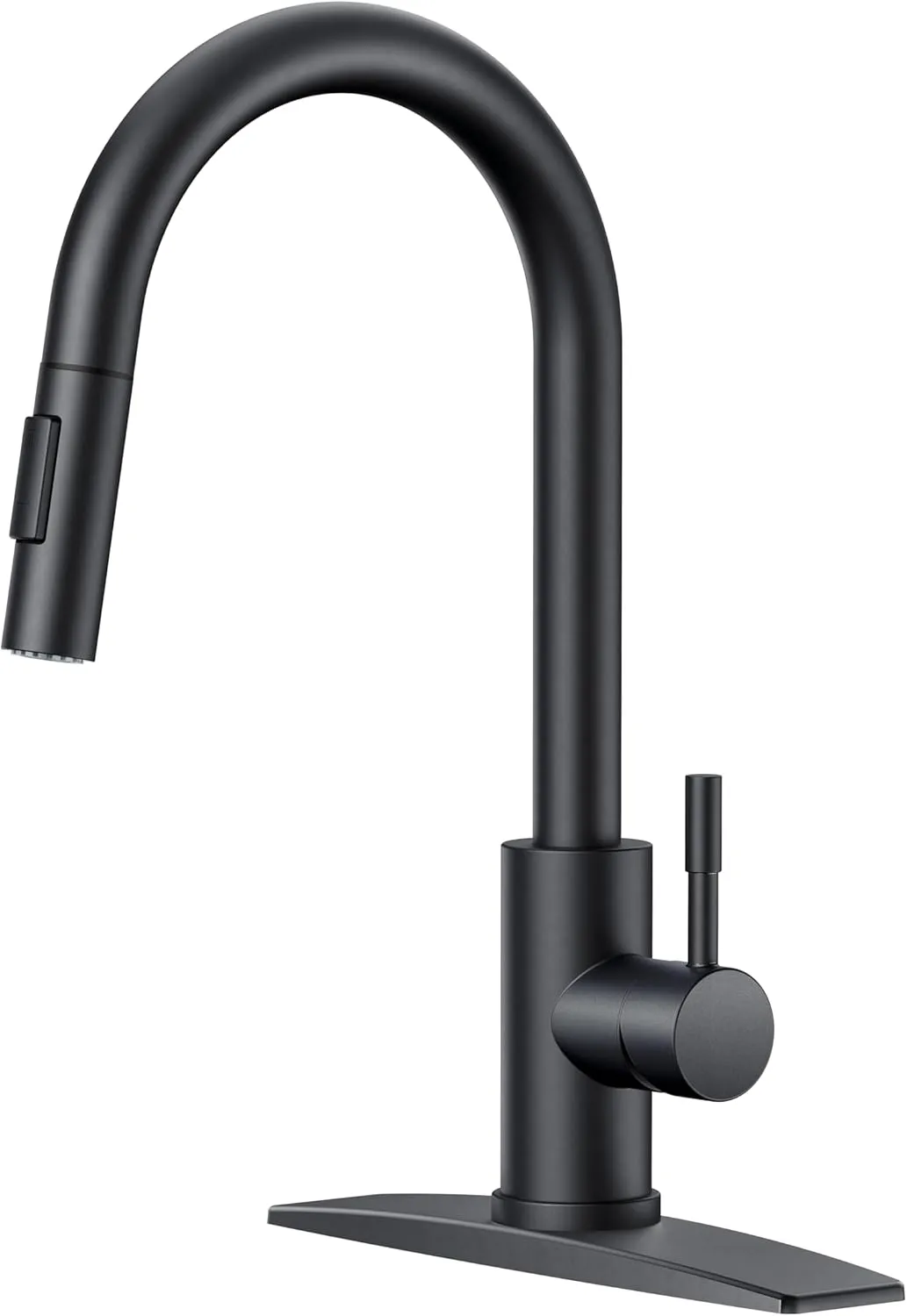 FORIOUS Kitchen Faucet with Pull Down Sprayer, High Arc Modern Classic Sink Faucet Stainless Steel with Deck Plate Fit for 1 or 3 Hole for Bar Farmhouse Laundry Rv, Black