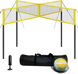 Four Square Volleyball Game Set,Way Volleyball and Badminton Combo Net for Backyard and Beach,Outdoor Portable Volleyball Net with Carrying Bag
