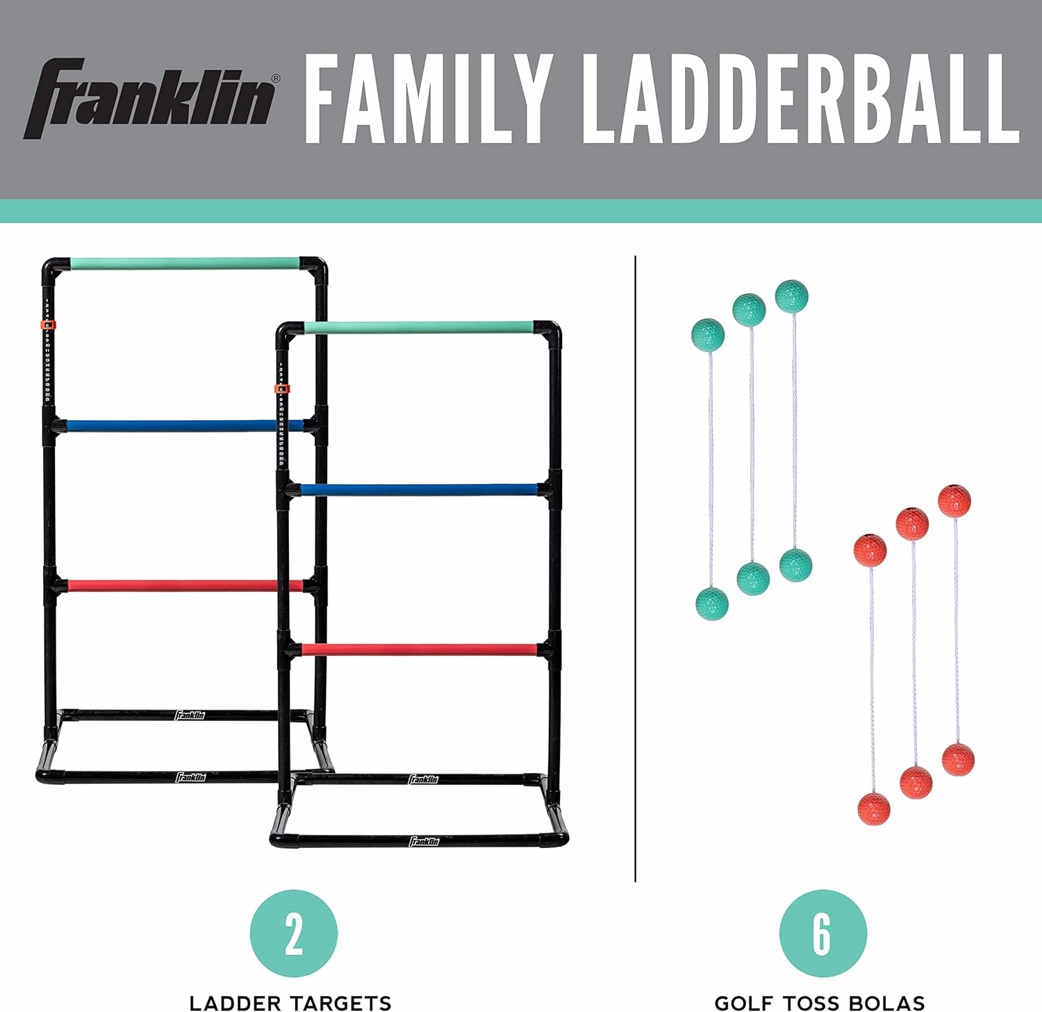 Franklin Sports Ladder Ball Set — Includes 2 Ladder Ball Targets with Weighted Bases and 6 Bolas — Ladder Golf Toss Outdoor Game For Beach or Backyard Fun — Professional, American, and Family Set Options