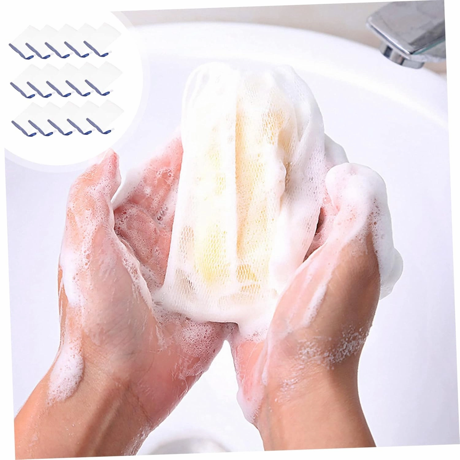 FRCOLOR 3sets Soap Foaming Net Pouch for Bathroom Reusable Anti-slip Cleansing Net for Handmade Soaps 20pcs*3 Random Color