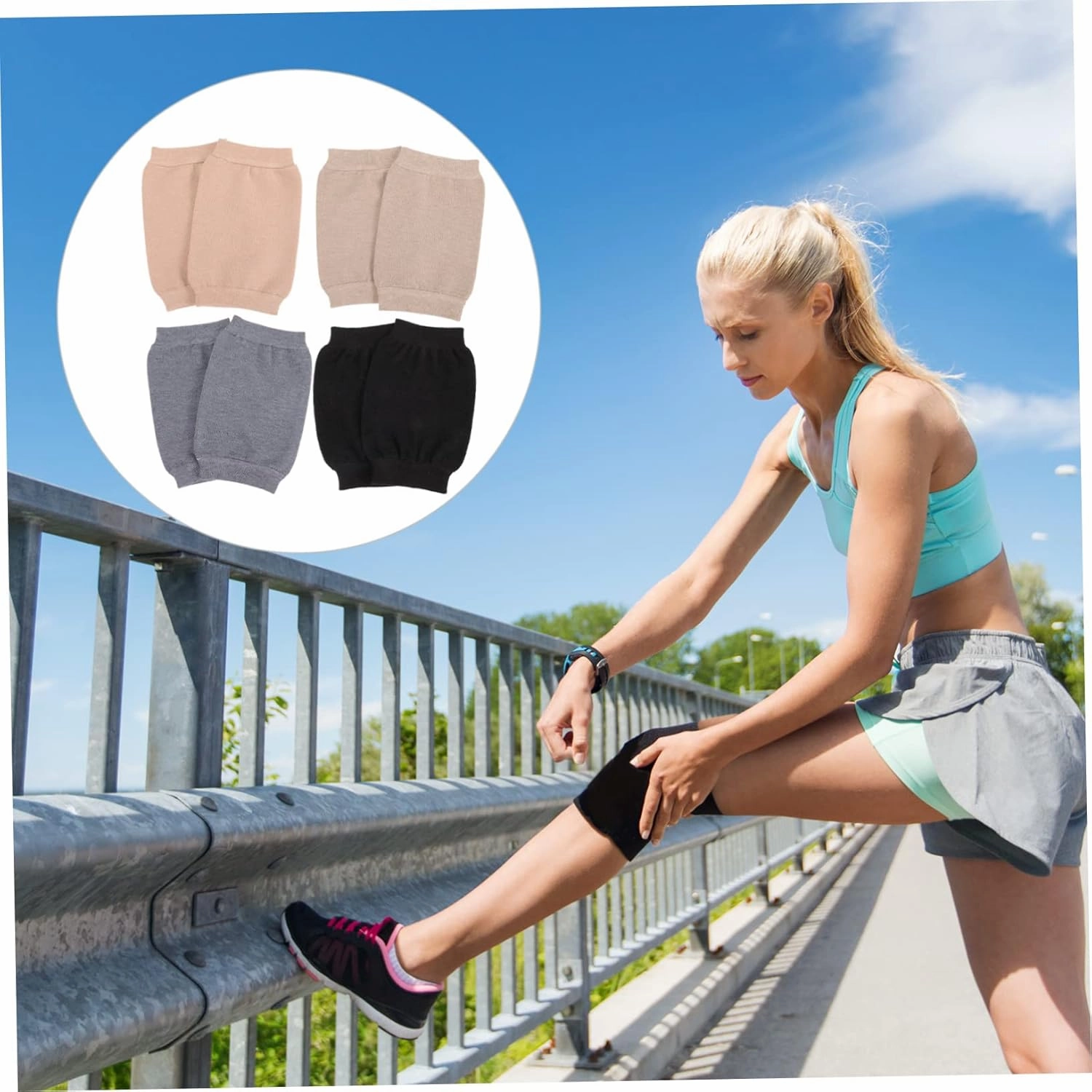 FRCOLOR Warm Knee Pads Stabilizer Braces for Women Men Compression Sleeve for Knees Lightweight Leg Warmer Random Color
