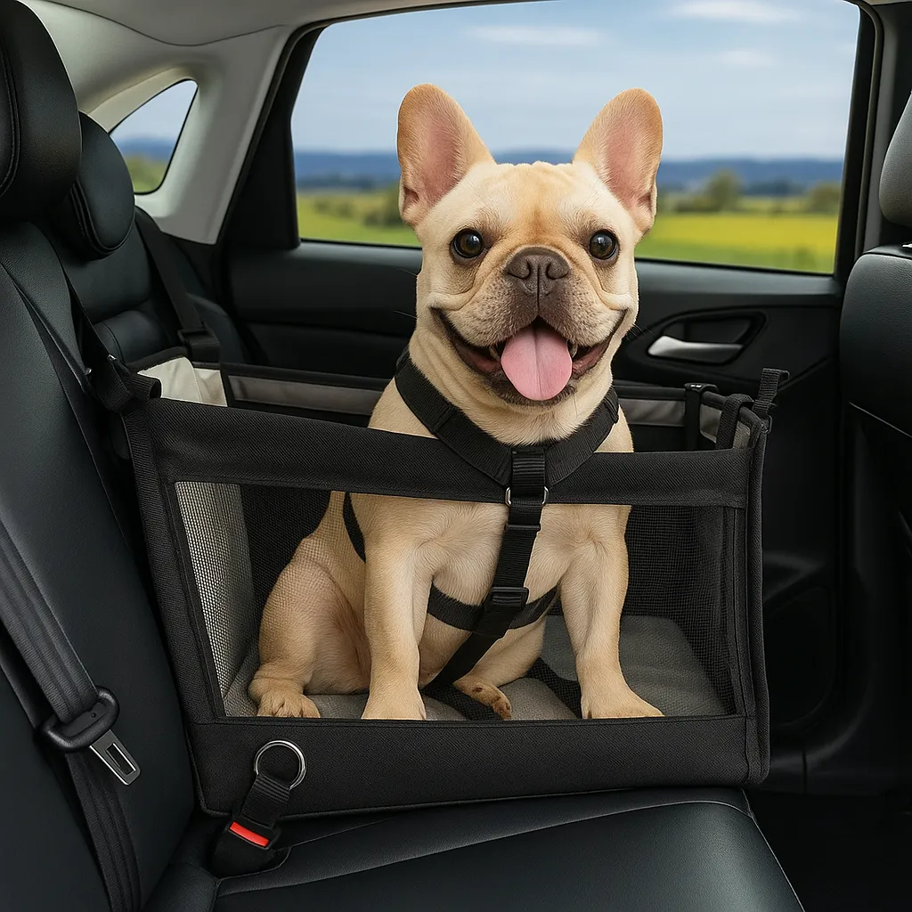 French Bulldog Car Nest – Foldable Travel Safety Cage for Dogs