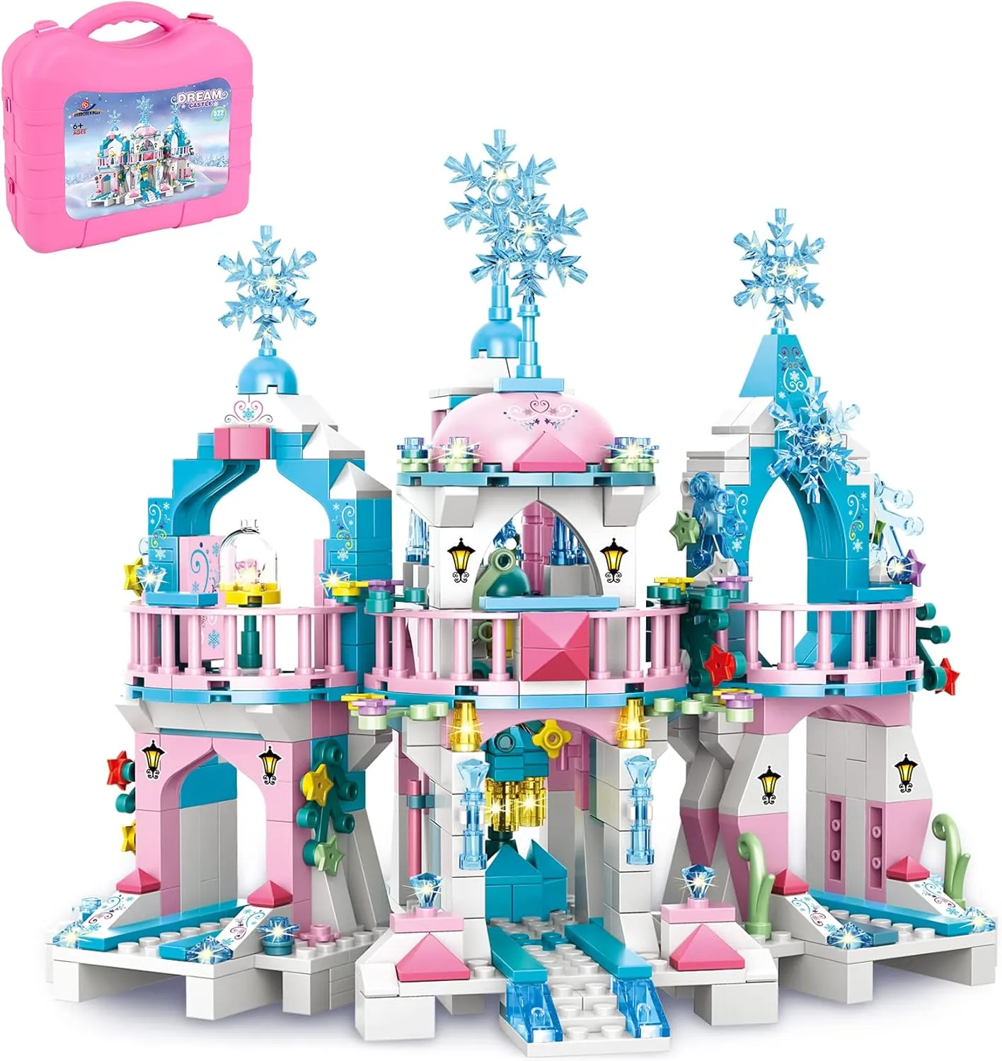 Friends Frozen Castle Building Kit Princess Magical Ice Palace Creative Toy Set for Girls 6-12, Best Learning and Roleplay STEM Construction Toy Gifts with Storage Box for Kids (522 Pieces)