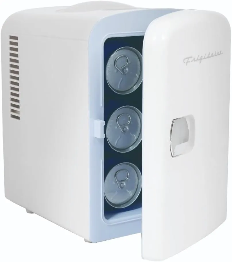 Frigidaire Mini Portable Compact Personal Fridge Cooler, 4 Liter Capacity Chills Six 12 oz Cans, 100% Freon-Free & Eco Friendly, Includes Plugs for Home Outlet & 12V Car Charger - White