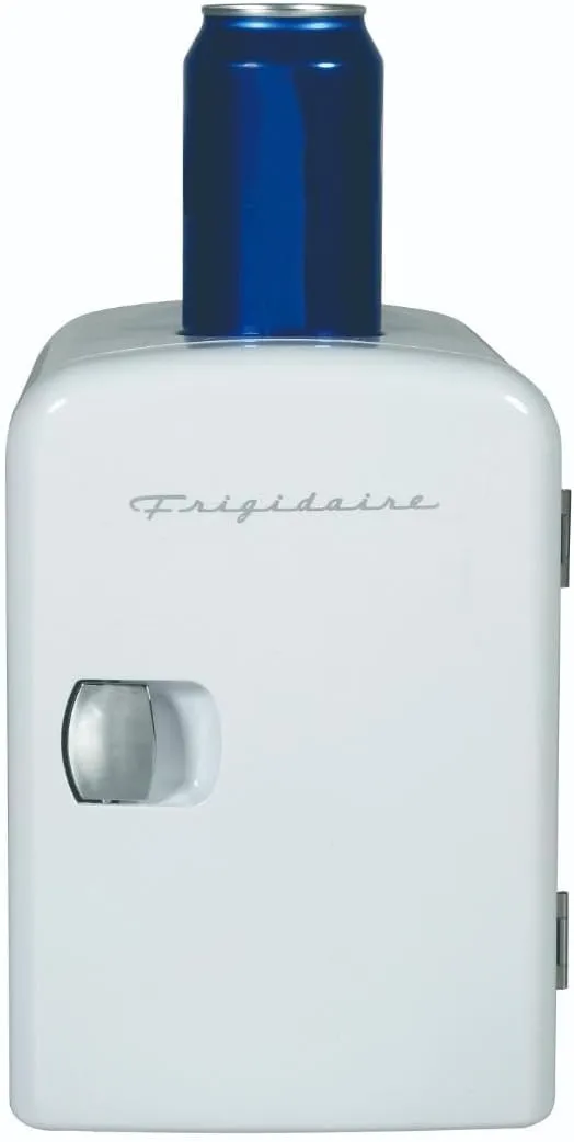 Frigidaire Mini Portable Compact Personal Fridge Cooler, 4 Liter Capacity Chills Six 12 oz Cans, 100% Freon-Free & Eco Friendly, Includes Plugs for Home Outlet & 12V Car Charger - White