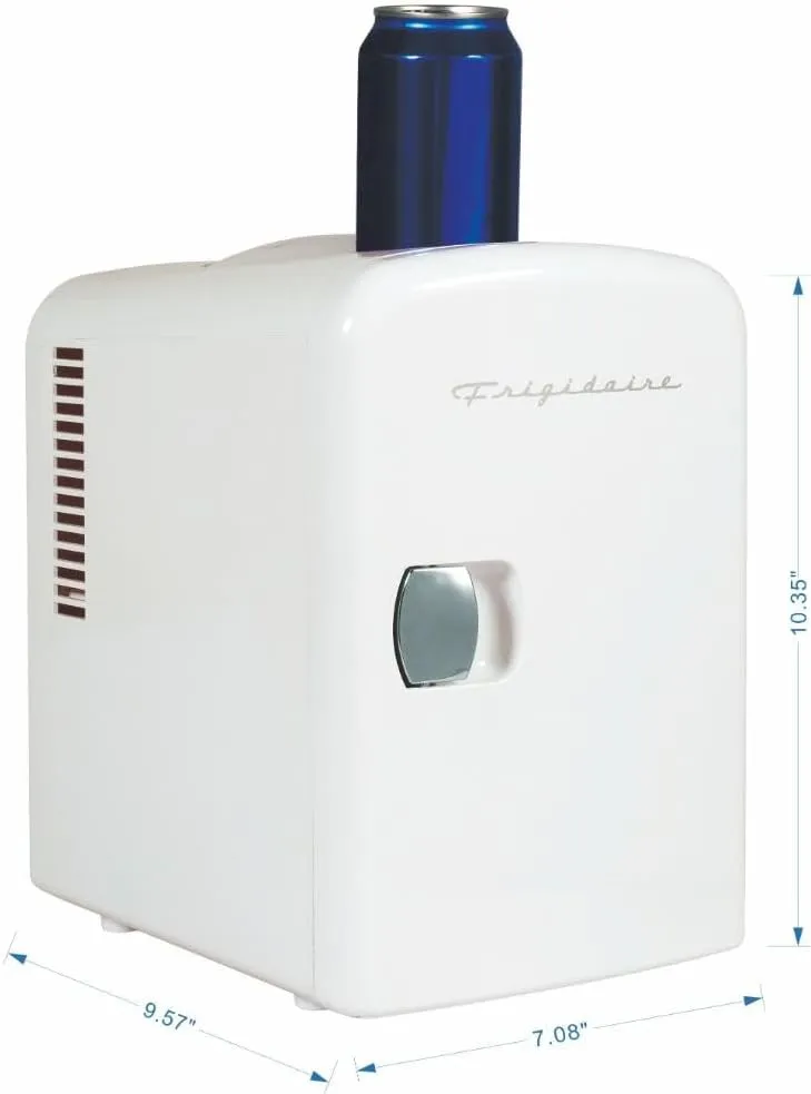 Frigidaire Mini Portable Compact Personal Fridge Cooler, 4 Liter Capacity Chills Six 12 oz Cans, 100% Freon-Free & Eco Friendly, Includes Plugs for Home Outlet & 12V Car Charger - White