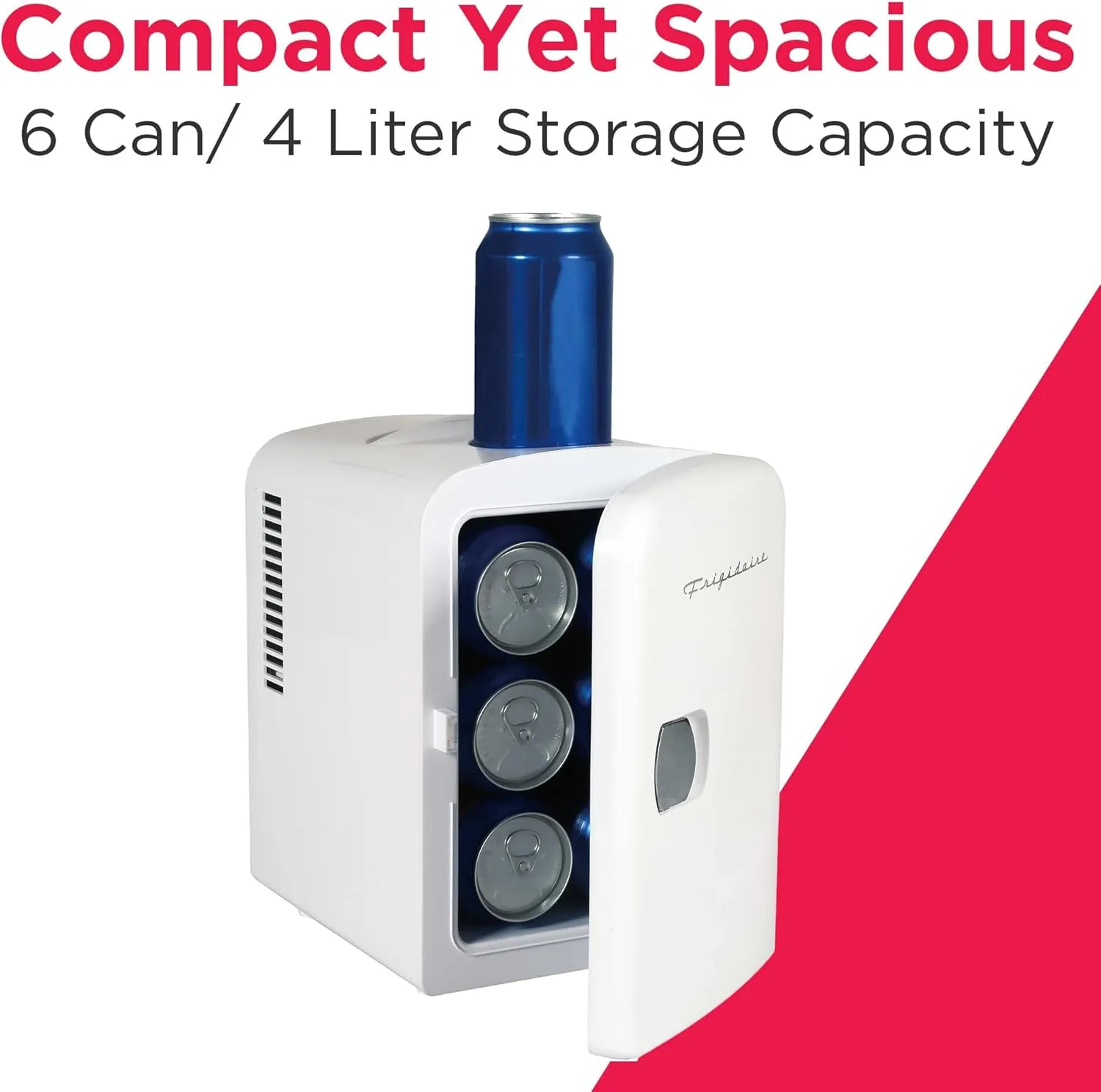 Frigidaire Mini Portable Compact Personal Fridge Cooler, 4 Liter Capacity Chills Six 12 oz Cans, 100% Freon-Free & Eco Friendly, Includes Plugs for Home Outlet & 12V Car Charger - White