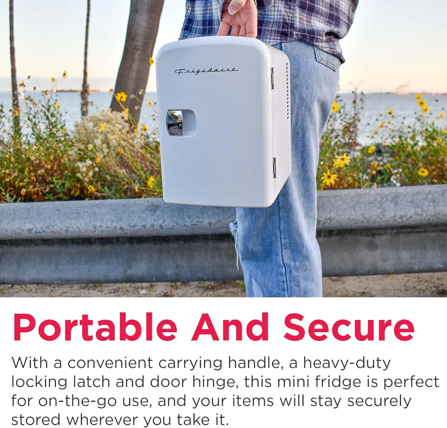 Frigidaire Mini Portable Compact Personal Fridge Cooler, 4 Liter Capacity Chills Six 12 oz Cans, 100% Freon-Free & Eco Friendly, Includes Plugs for Home Outlet & 12V Car Charger - White