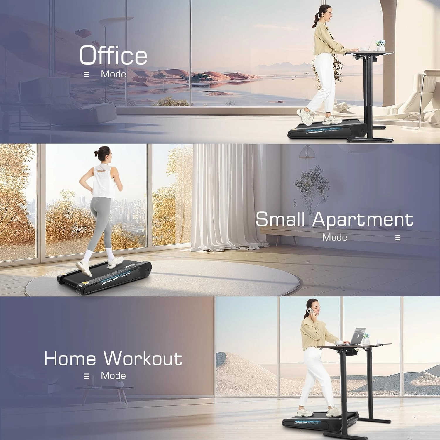 FUNMILY Smallest Walking Pad with 5% Incline, 2 in 1 Under Desk Treadmill for Home Office, 2.5 HP Mini Compact Walking Treadmill, Installation-Free/300lbs Weight Capacity/Unique Lighting Design