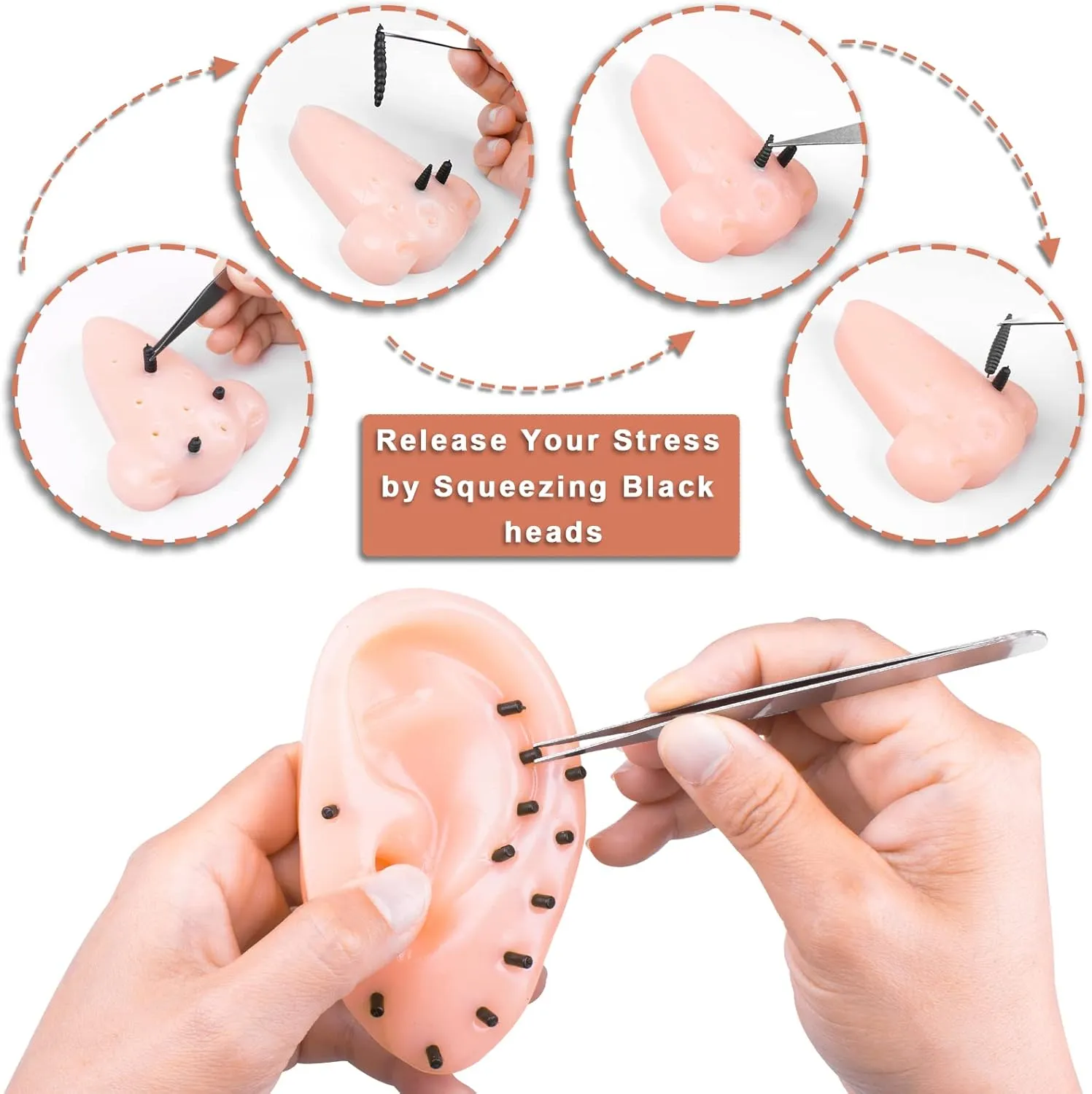 Funny Pimple Popping Stress Relief Toy Set, Squeeze Out Blackheads in Ears and Nose to Relieve Stress Novelty Toys Gifts (B)