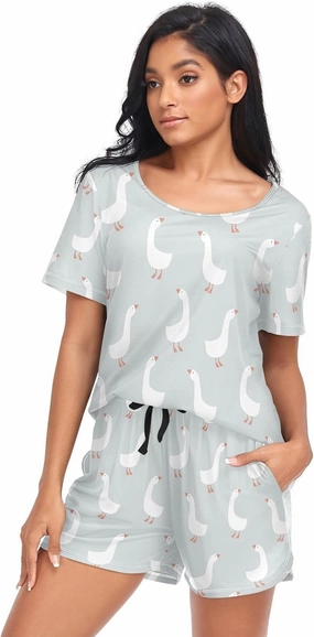 Fustylead Womens Flower Floral Pajama 2 Piece Set Variety of Background Short Sleeve Lounge Soft Sleepwear with Pockets S-XXL
