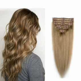 FUT 20inch 70g Straight Grade 7a Remy Human Hair Pieces Extensions Full Head 18 Clips in 8 PCS for Girl Lady Women Ash Blonde