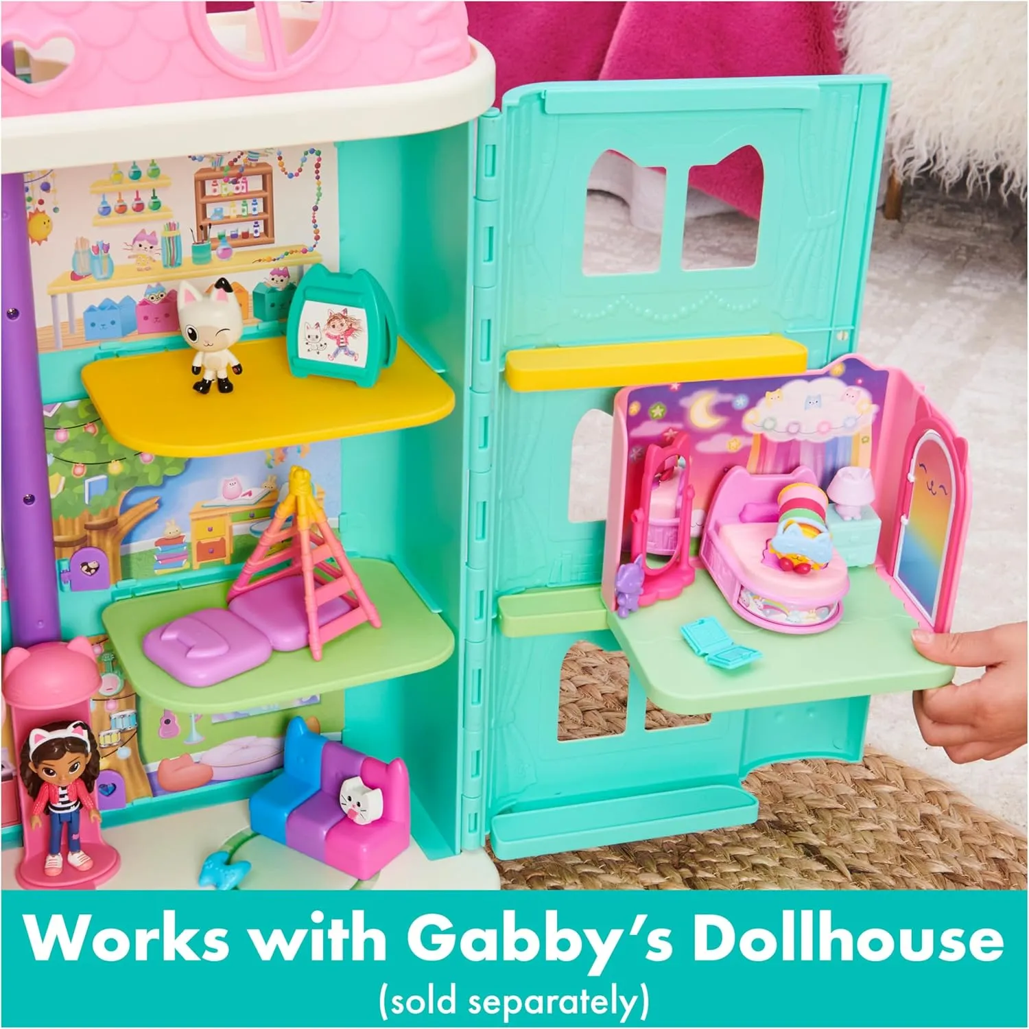 Gabby’s Dollhouse, Sweet Dreams Bedroom with Pillow Cat Figure and 3 Accessories, 3 Furniture and 2 Deliveries, Kids Toys for Ages 3 and up