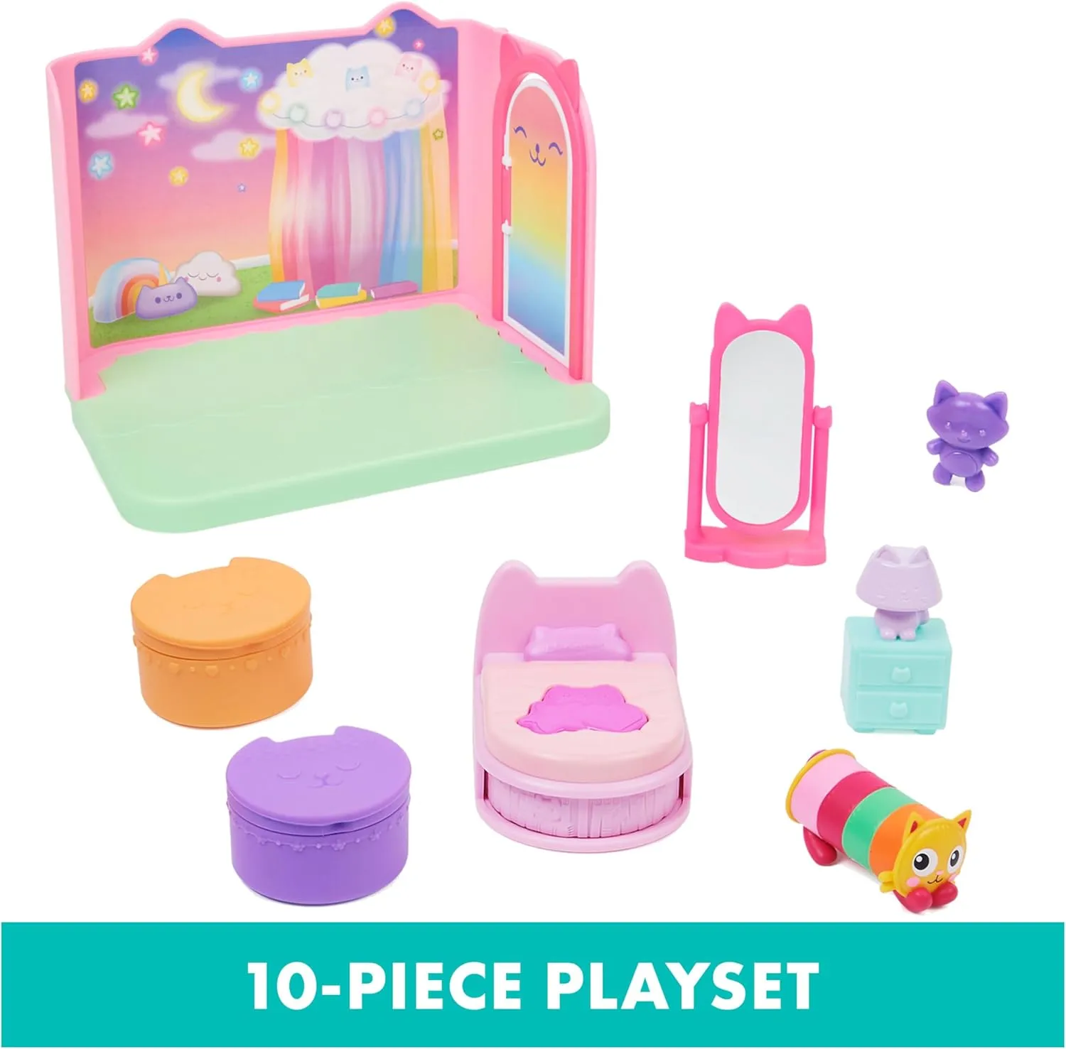 Gabby’s Dollhouse, Sweet Dreams Bedroom with Pillow Cat Figure and 3 Accessories, 3 Furniture and 2 Deliveries, Kids Toys for Ages 3 and up
