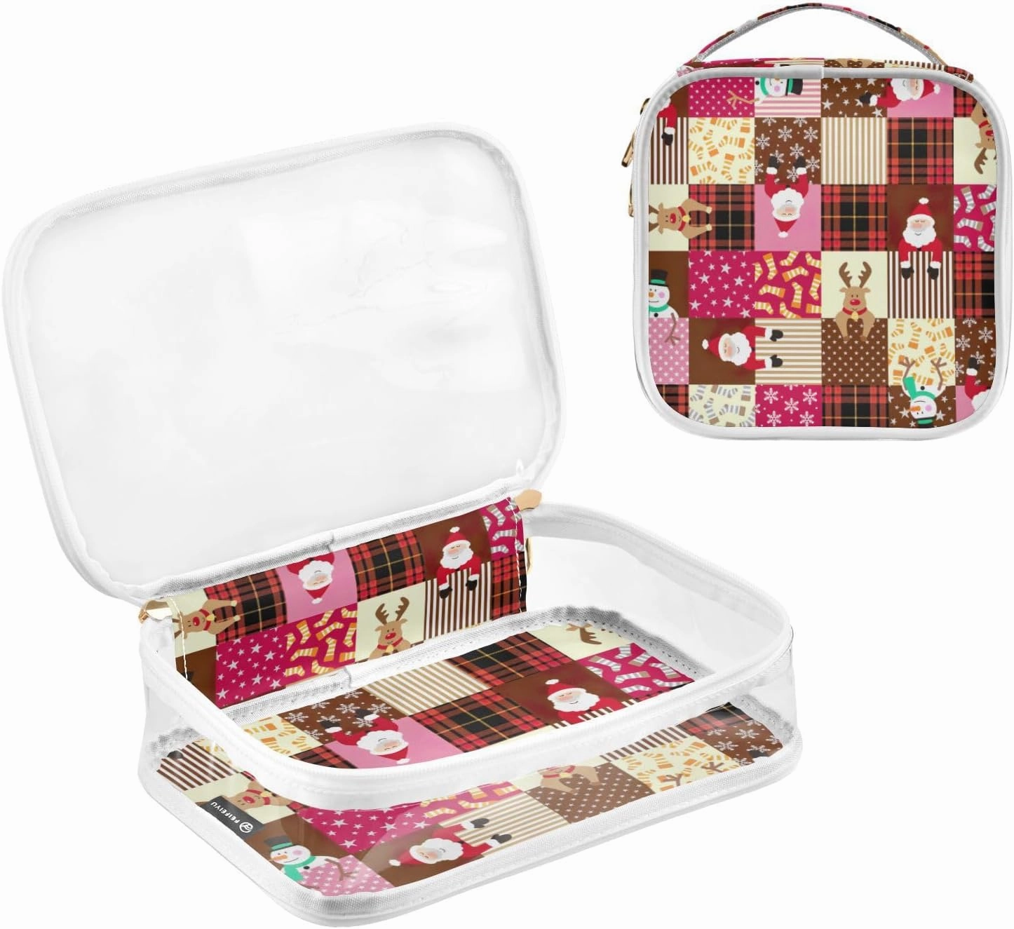 GAIGEO Christmas Pink Pattern Clear Storage Bag Travel, Toiletry Bag for Car, Clear Makeup Bags for Women, 2 Pack