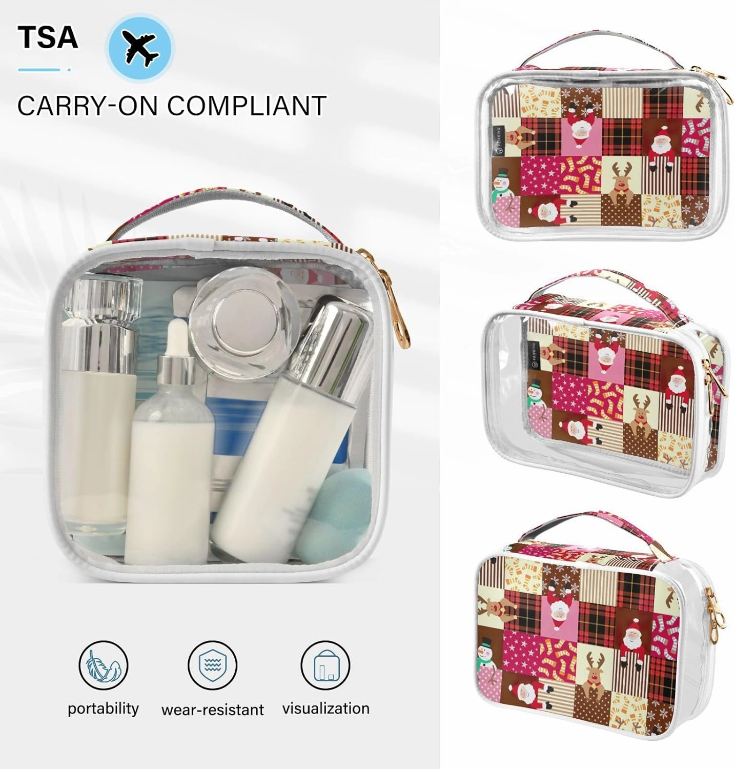 GAIGEO Christmas Pink Pattern Clear Storage Bag Travel, Toiletry Bag for Car, Clear Makeup Bags for Women, 2 Pack