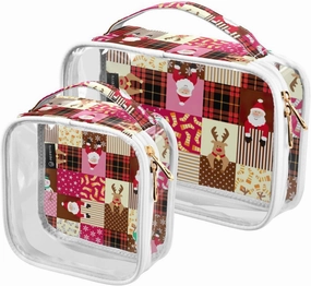 GAIGEO Christmas Pink Pattern Clear Storage Bag Travel, Toiletry Bag for Car, Clear Makeup Bags for Women, 2 Pack