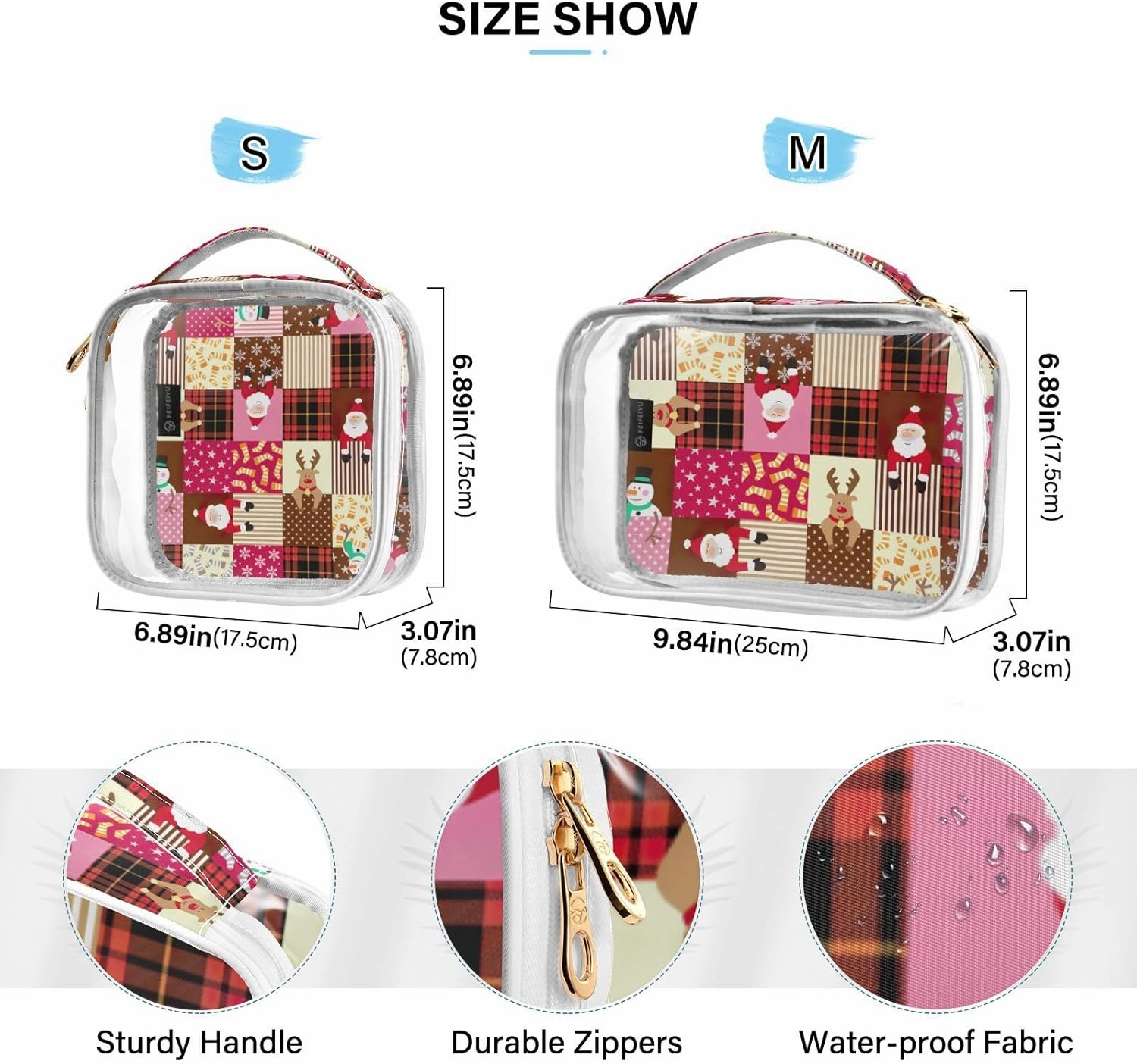 GAIGEO Christmas Pink Pattern Clear Storage Bag Travel, Toiletry Bag for Car, Clear Makeup Bags for Women, 2 Pack