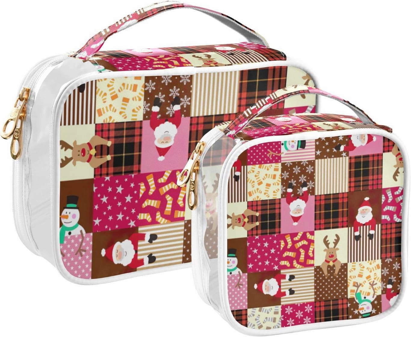 GAIGEO Christmas Pink Pattern Clear Storage Bag Travel, Toiletry Bag for Car, Clear Makeup Bags for Women, 2 Pack