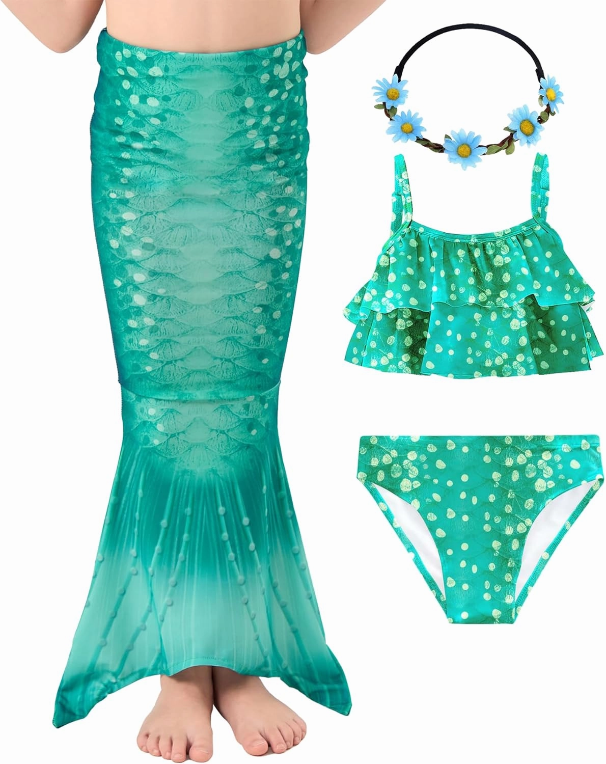 GALLDEALS Girls 3 Piece Swimsuit Bathing Suits Bikini with Cover Up Skirt 3 to 12 Years
