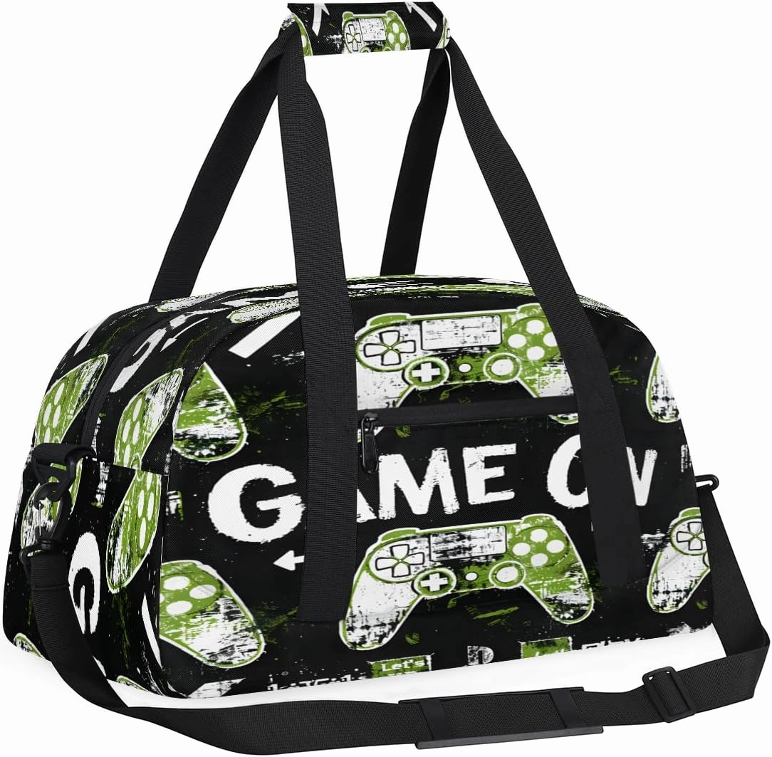 Game Console Kids Overnighter Duffel Bags for Boys, Carry-On Size Sports Gym Bag with Front Zipper Pocket for School Practice or Overnight Travel Weekender Sleepover Tote Bag