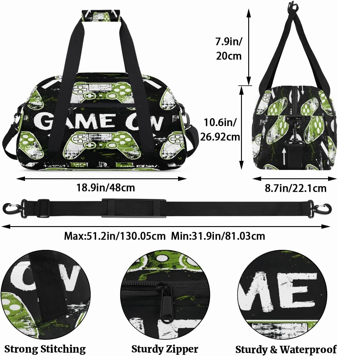 Game Console Kids Overnighter Duffel Bags for Boys, Carry-On Size Sports Gym Bag with Front Zipper Pocket for School Practice or Overnight Travel Weekender Sleepover Tote Bag
