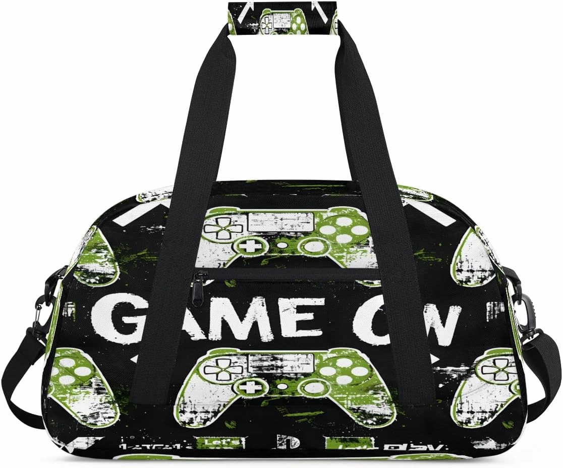 Game Console Kids Overnighter Duffel Bags for Boys, Carry-On Size Sports Gym Bag with Front Zipper Pocket for School Practice or Overnight Travel Weekender Sleepover Tote Bag