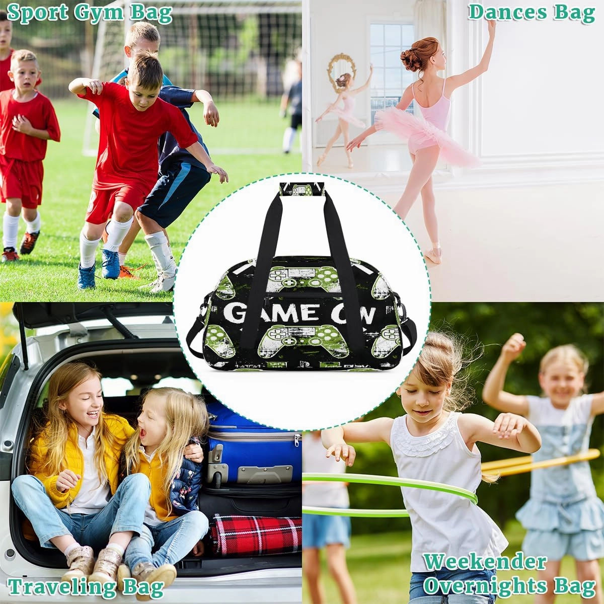 Game Console Kids Overnighter Duffel Bags for Boys, Carry-On Size Sports Gym Bag with Front Zipper Pocket for School Practice or Overnight Travel Weekender Sleepover Tote Bag